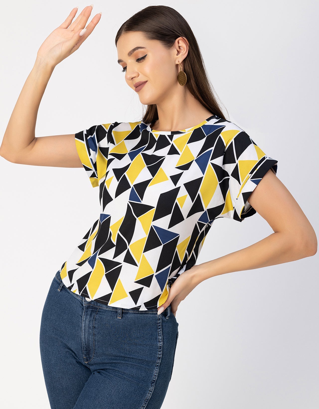Round Neck Short Sleeve Printed Loose Fit Top