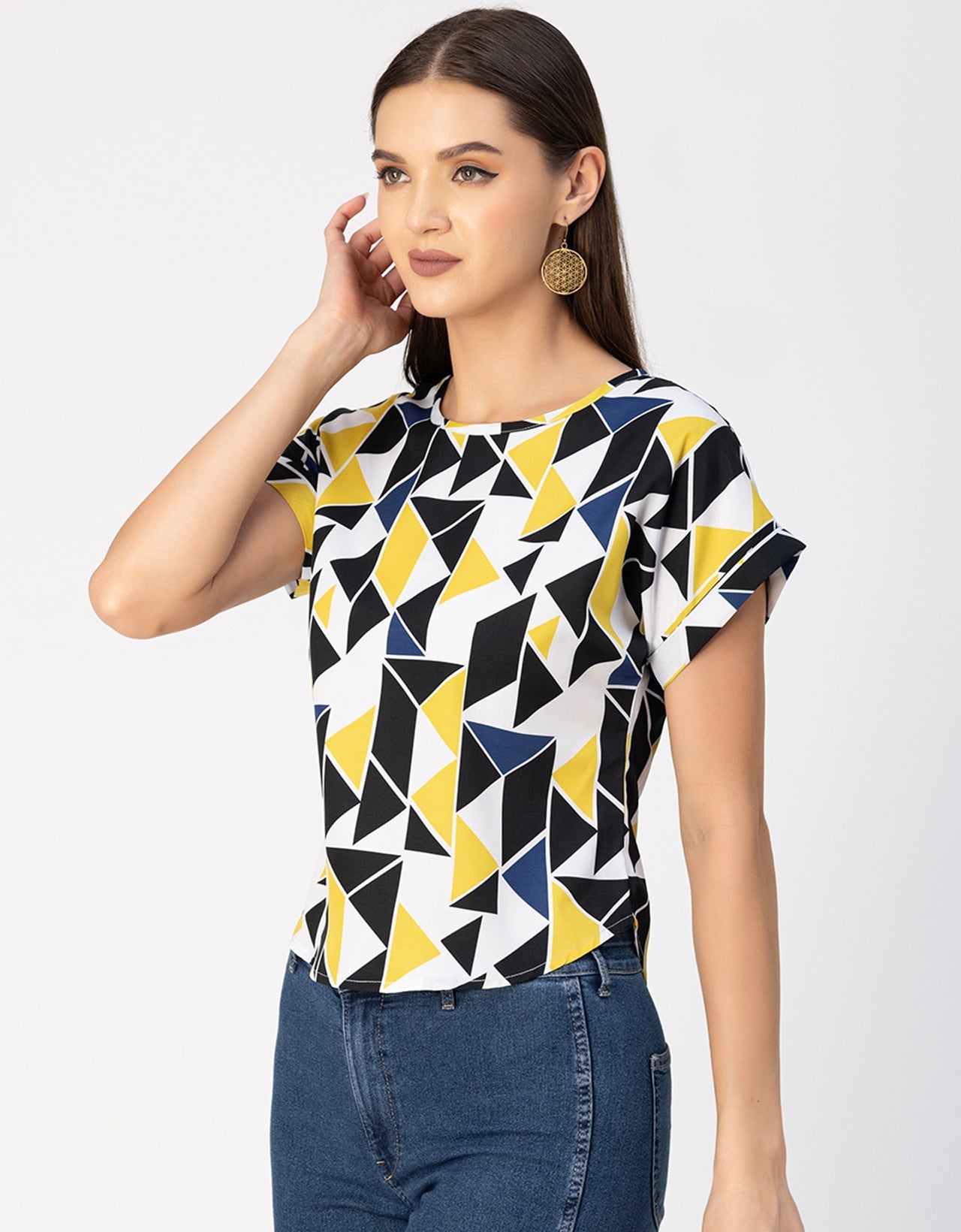 Round Neck Short Sleeve Printed Loose Fit Top