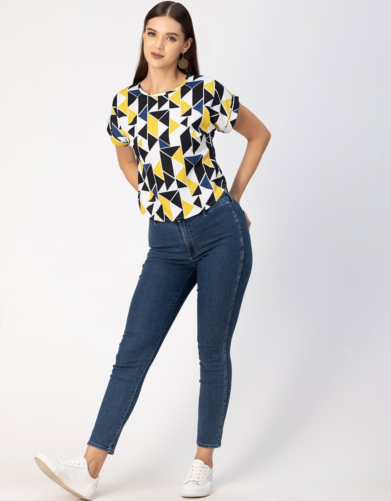 Round Neck Short Sleeve Printed Loose Fit Top