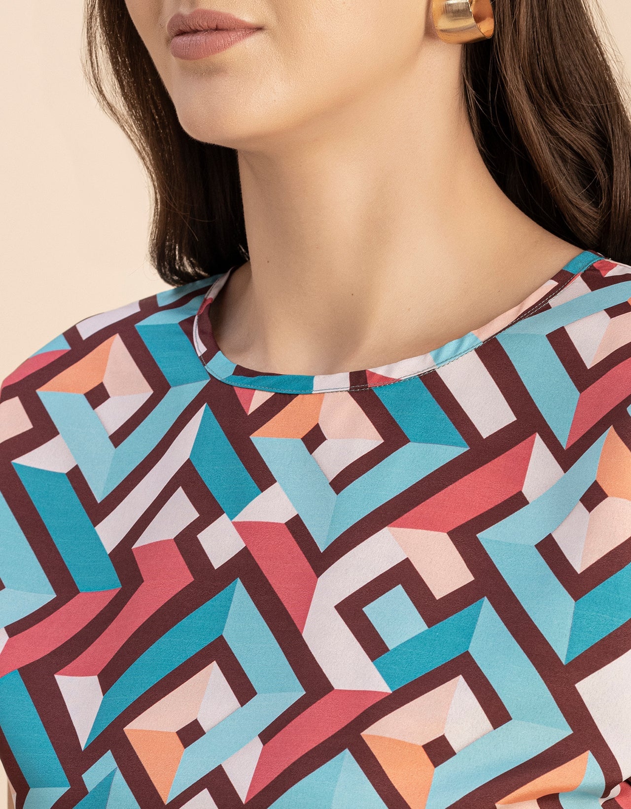 Round Neck Short Sleeve Printed Loose Fit Top