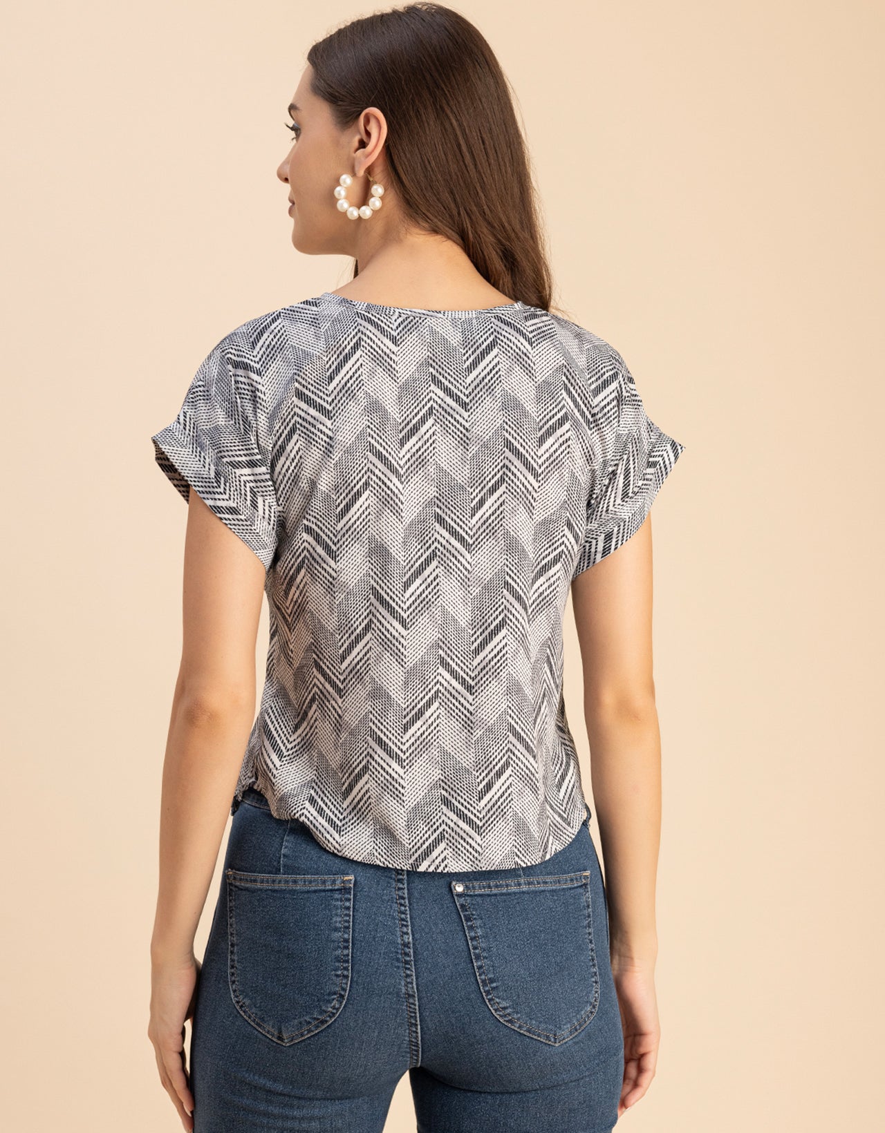 Round Neck Short Sleeve Printed Loose Fit Top