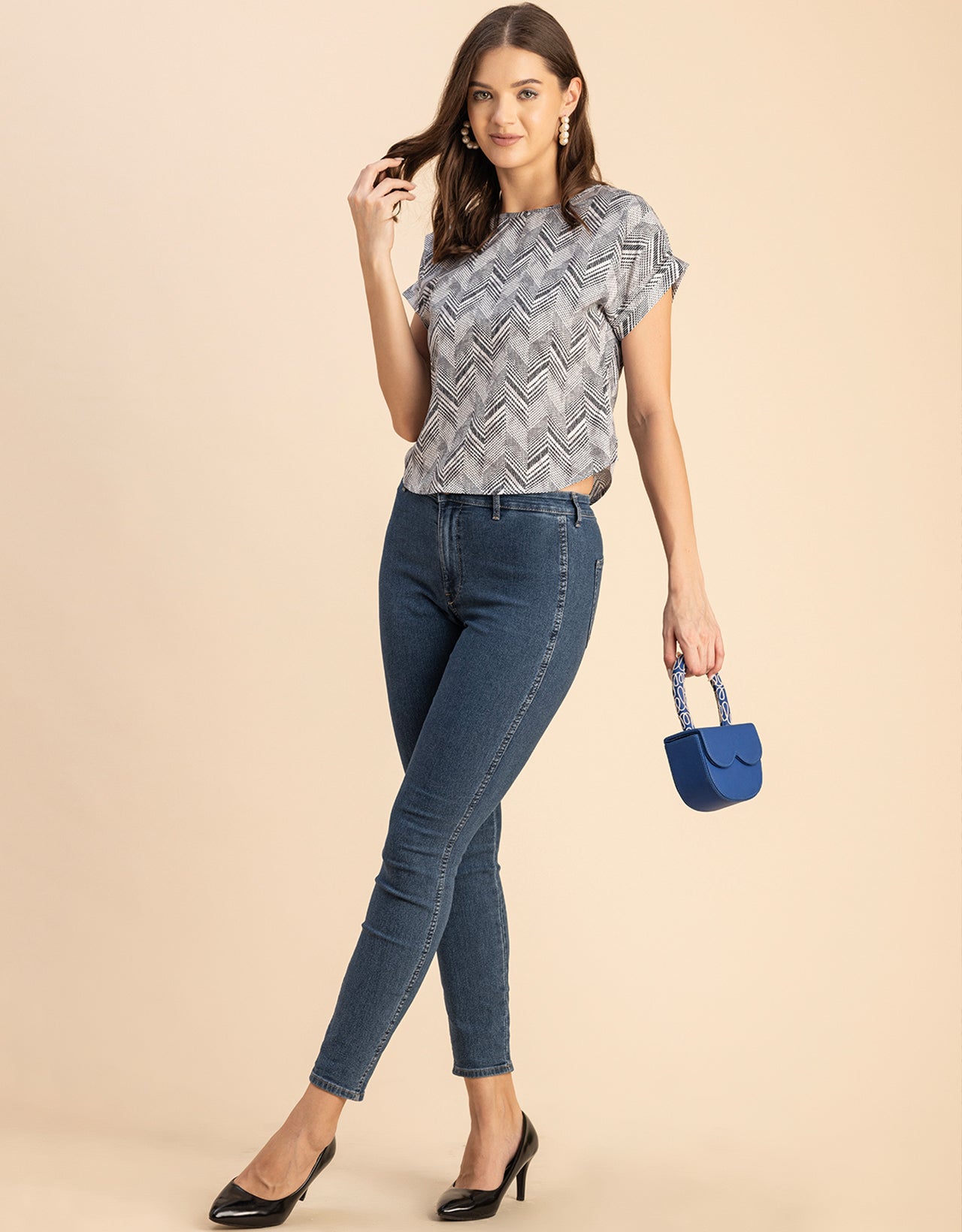 Round Neck Short Sleeve Printed Loose Fit Top