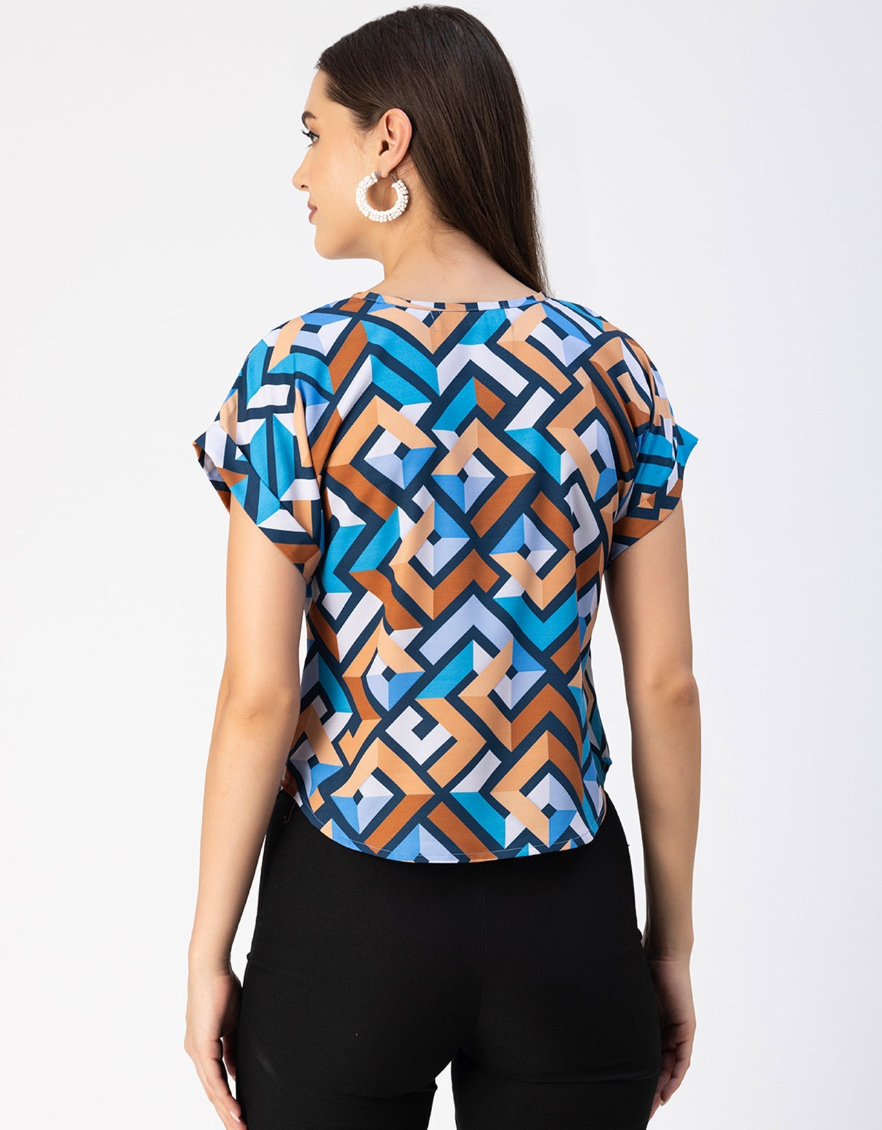 Round Neck Short Sleeve Printed Loose Fit Top