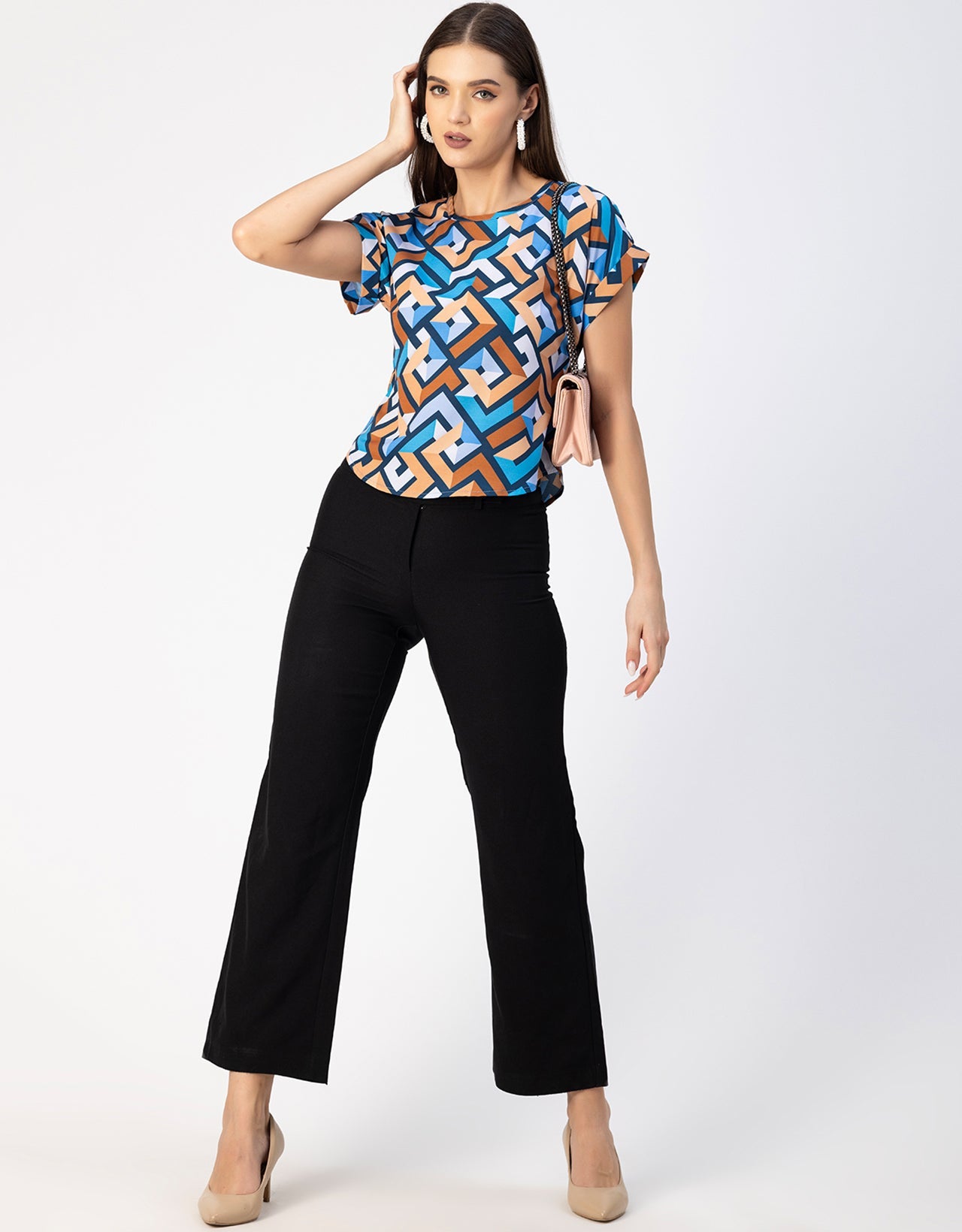 Round Neck Short Sleeve Printed Loose Fit Top