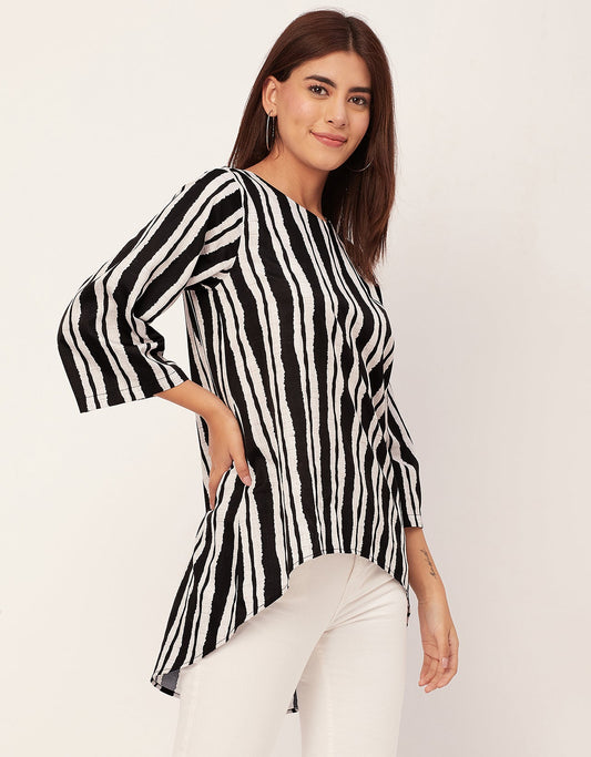 Printed Long Sleeve Asymmetric Modern Top