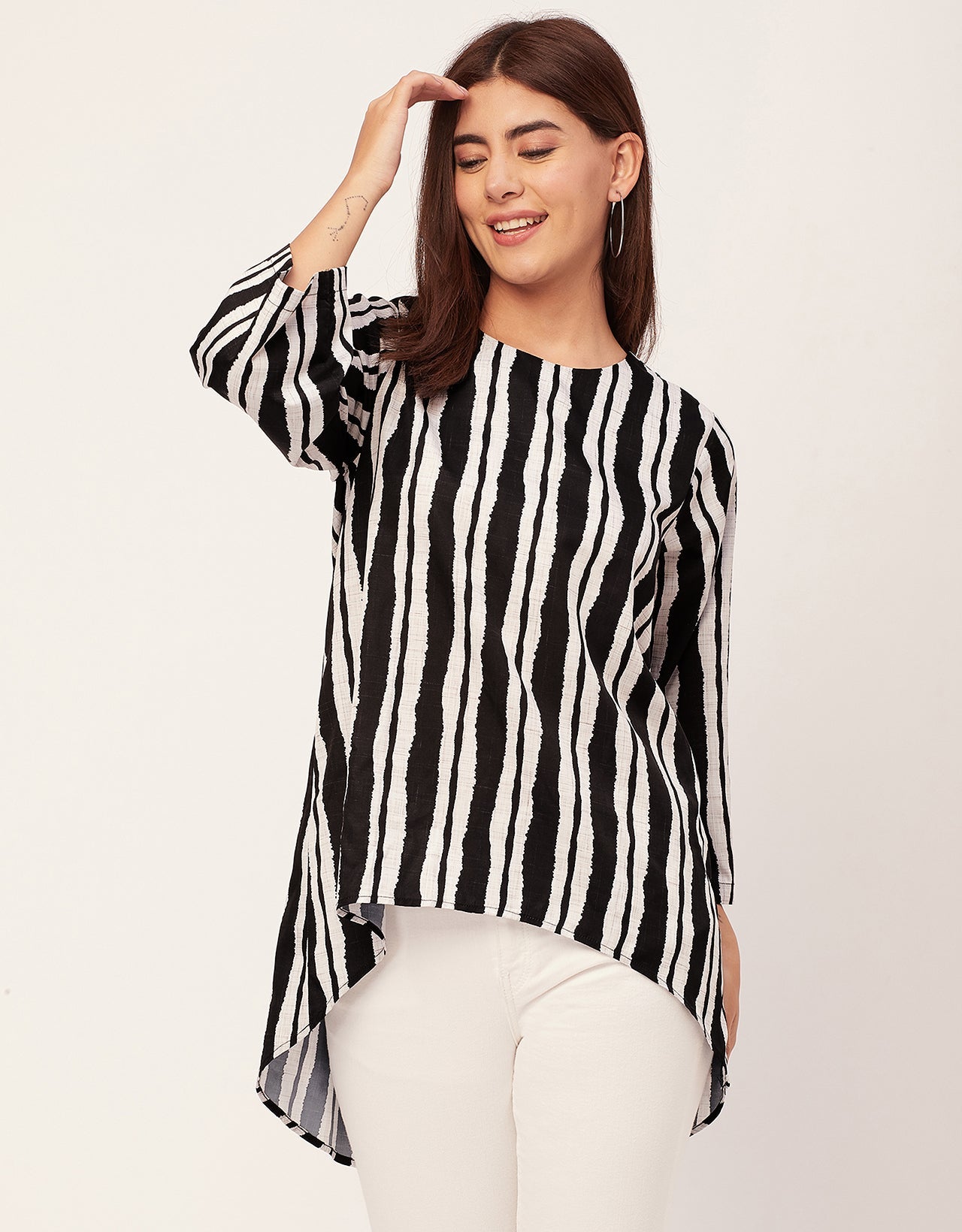 Printed Long Sleeve Asymmetric Modern Top