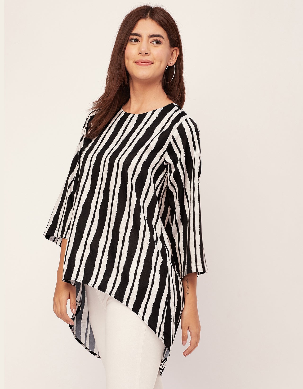 Printed Long Sleeve Asymmetric Modern Top