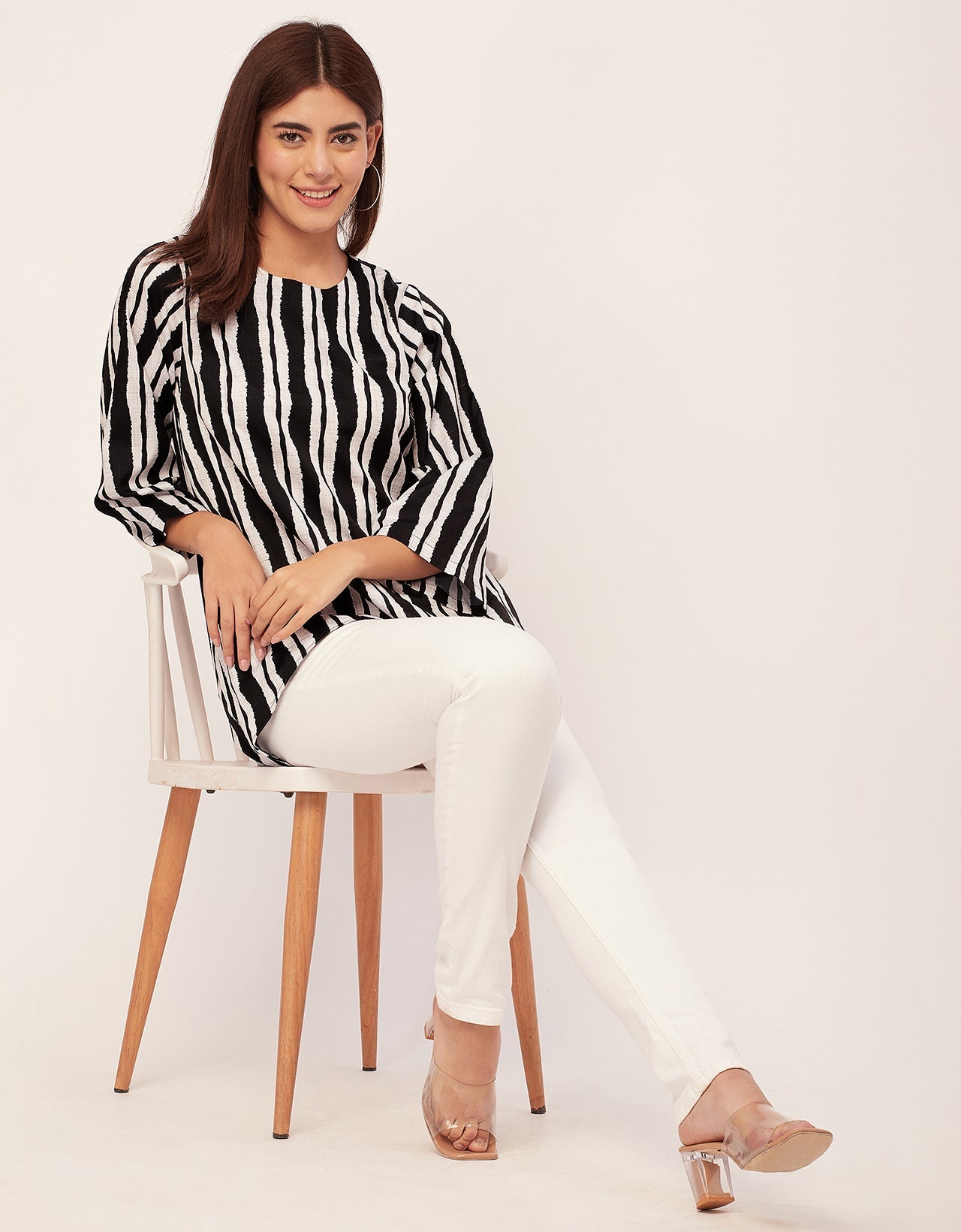 Printed Long Sleeve Asymmetric Modern Top
