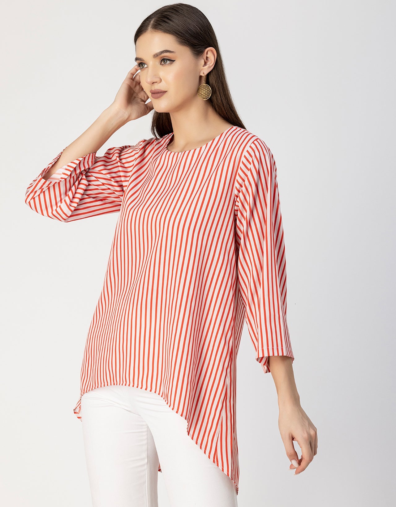 Printed Long Sleeve Asymmetric Modern Top