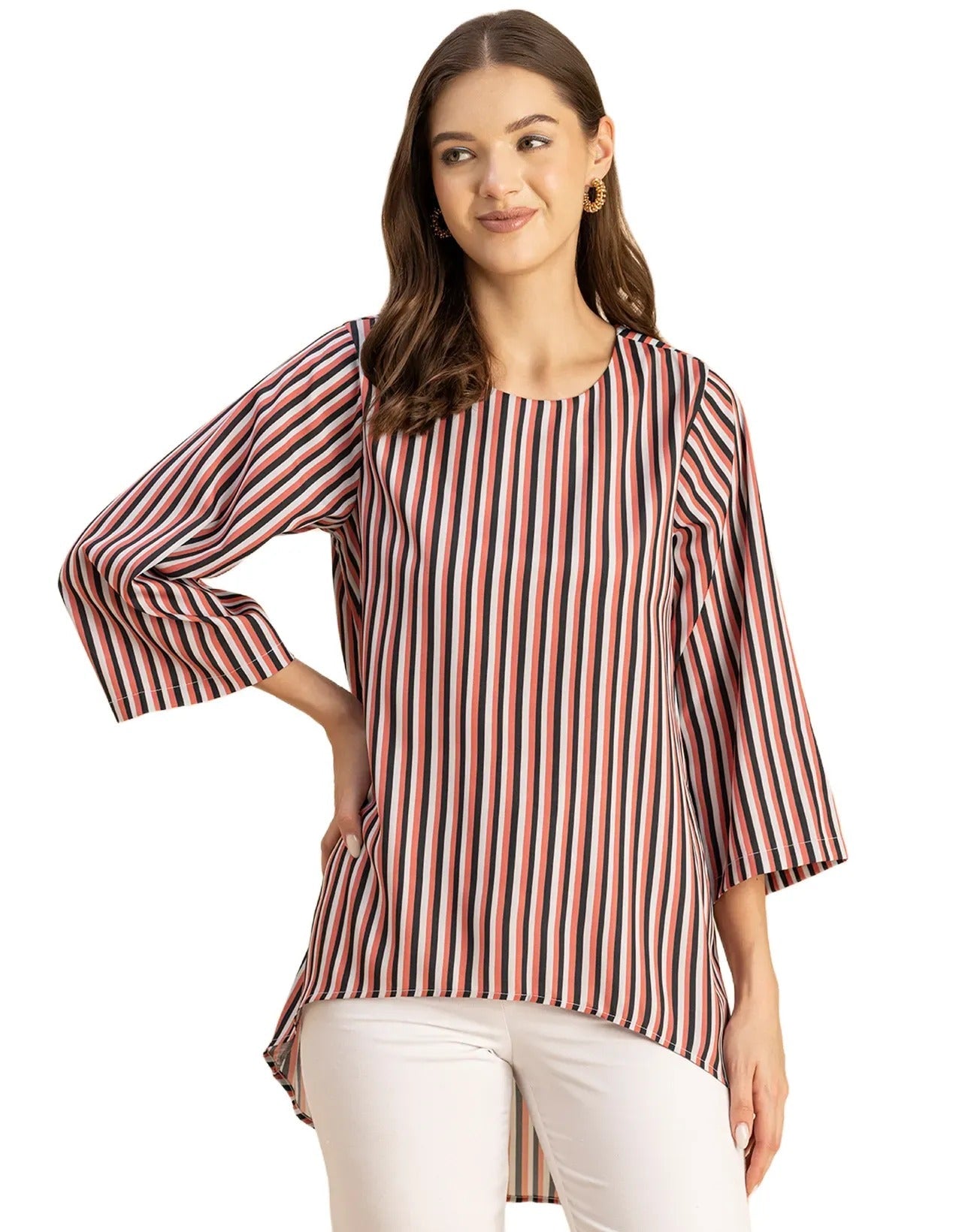 Printed Long Sleeve Asymmetric Modern Top