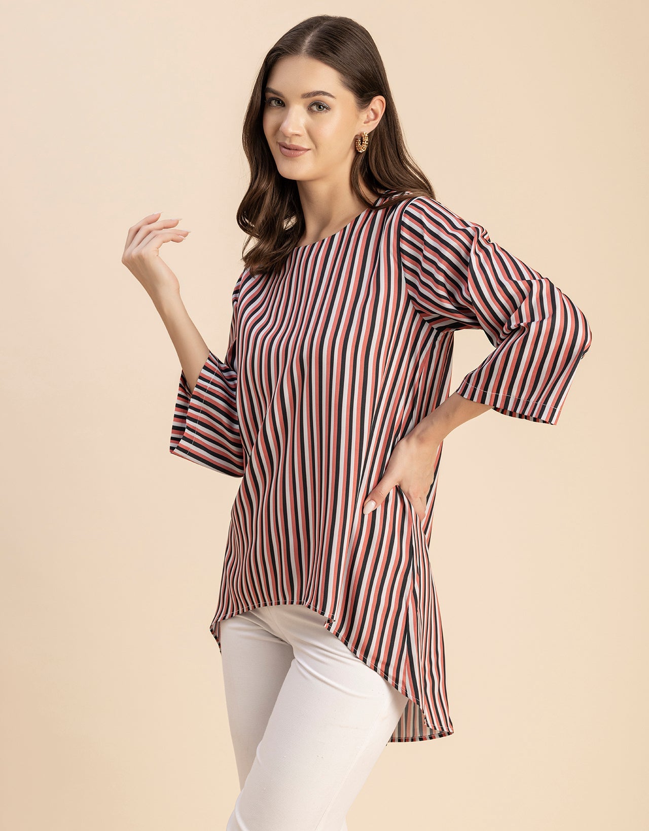 Printed Long Sleeve Asymmetric Modern Top