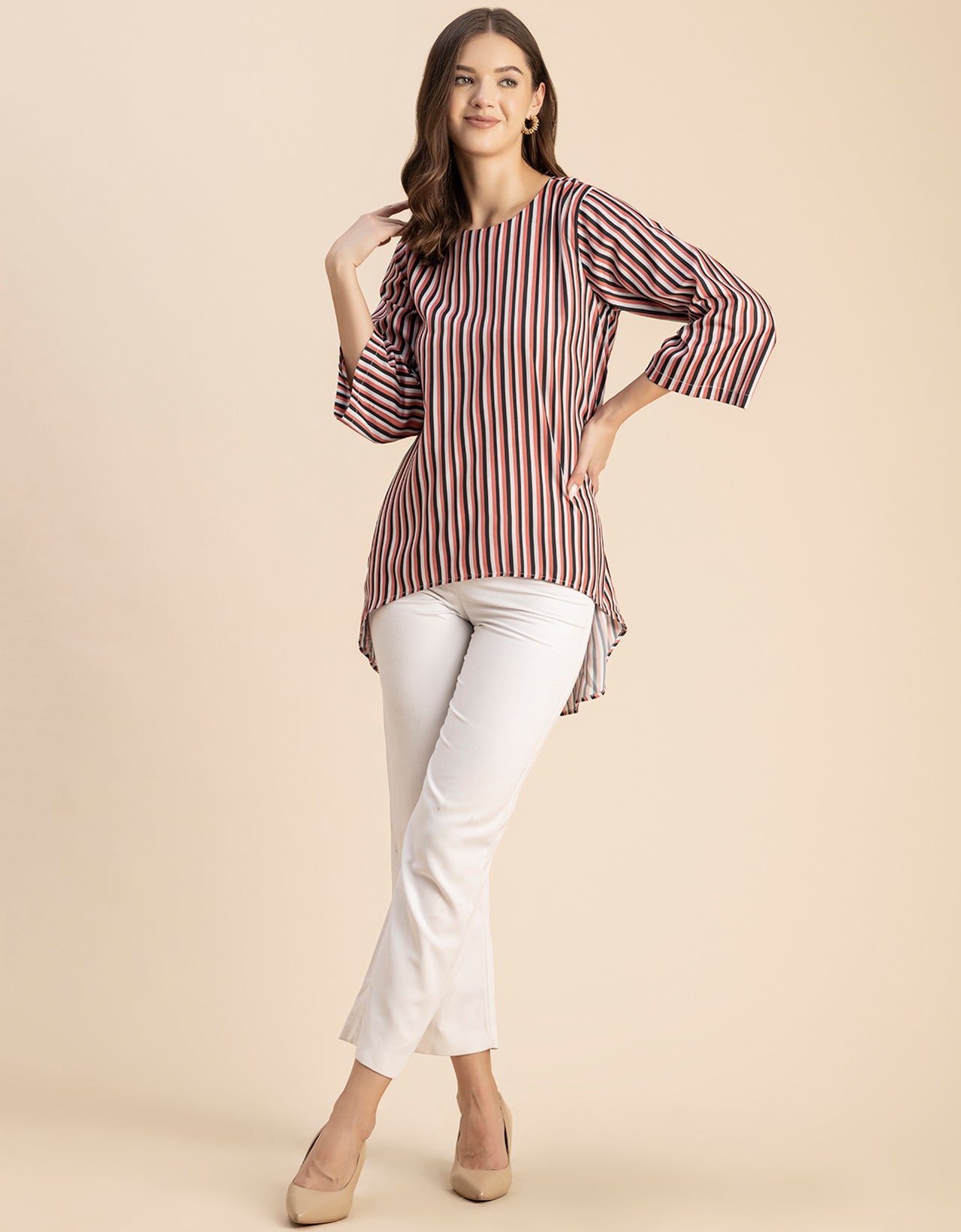 Printed Long Sleeve Asymmetric Modern Top