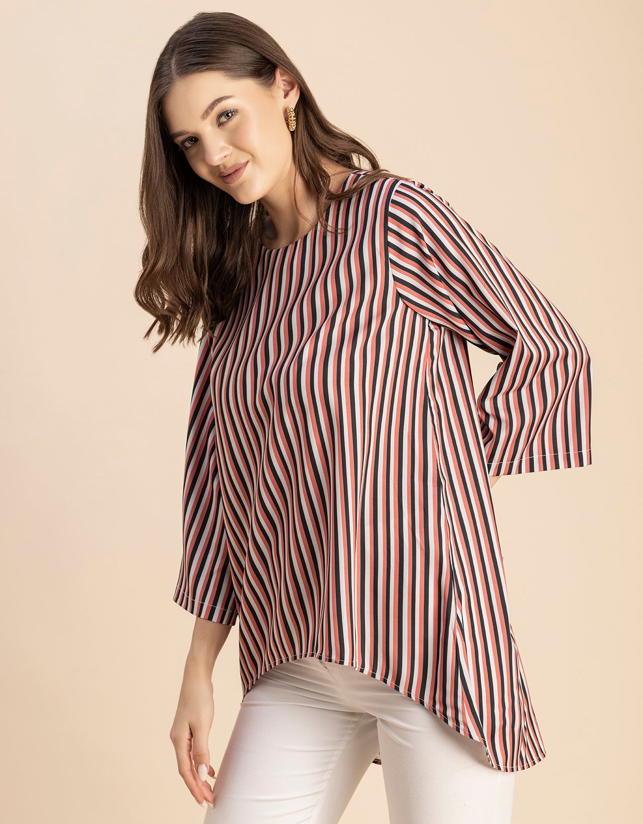Printed Long Sleeve Asymmetric Modern Top