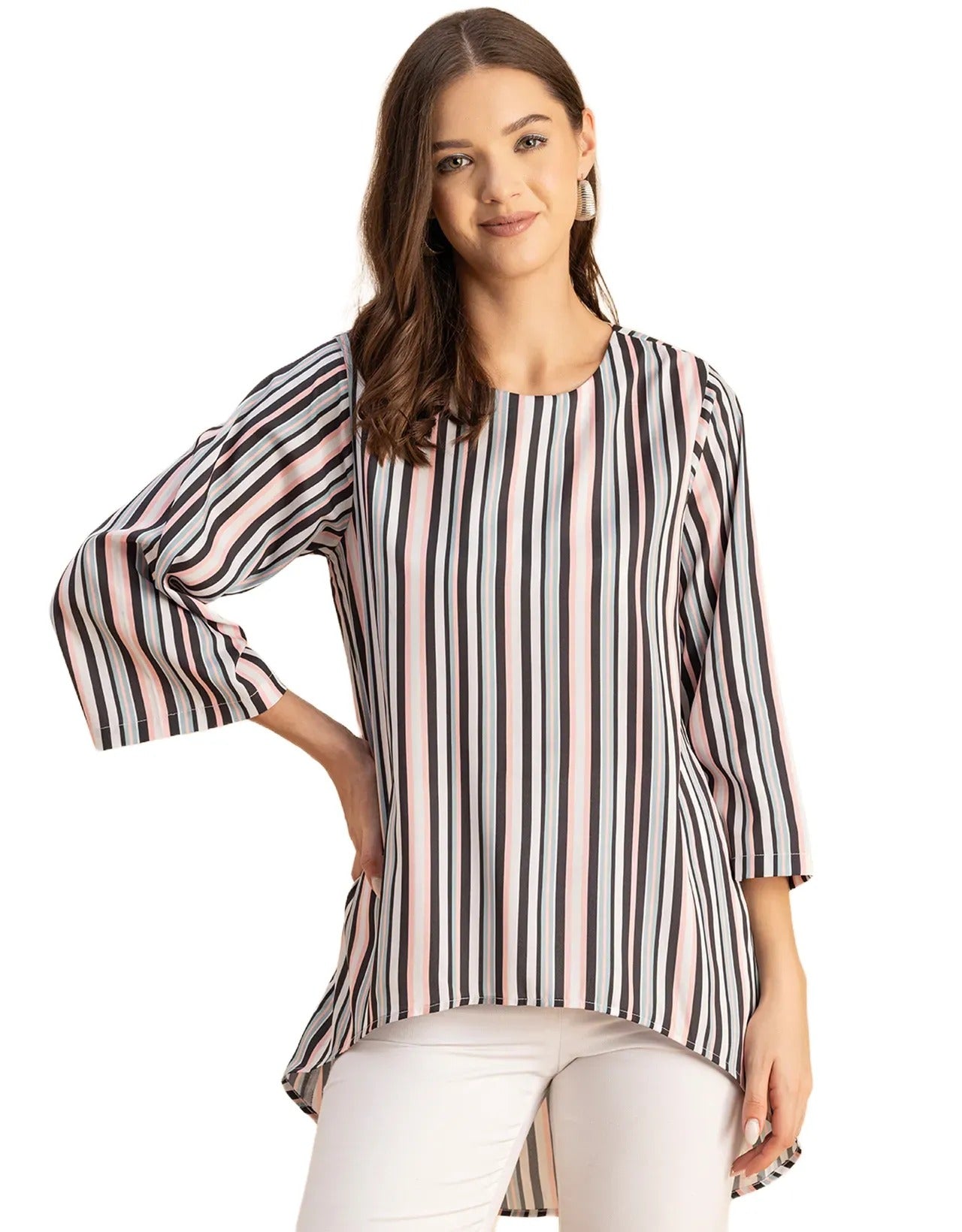 Printed Long Sleeve Asymmetric Modern Top