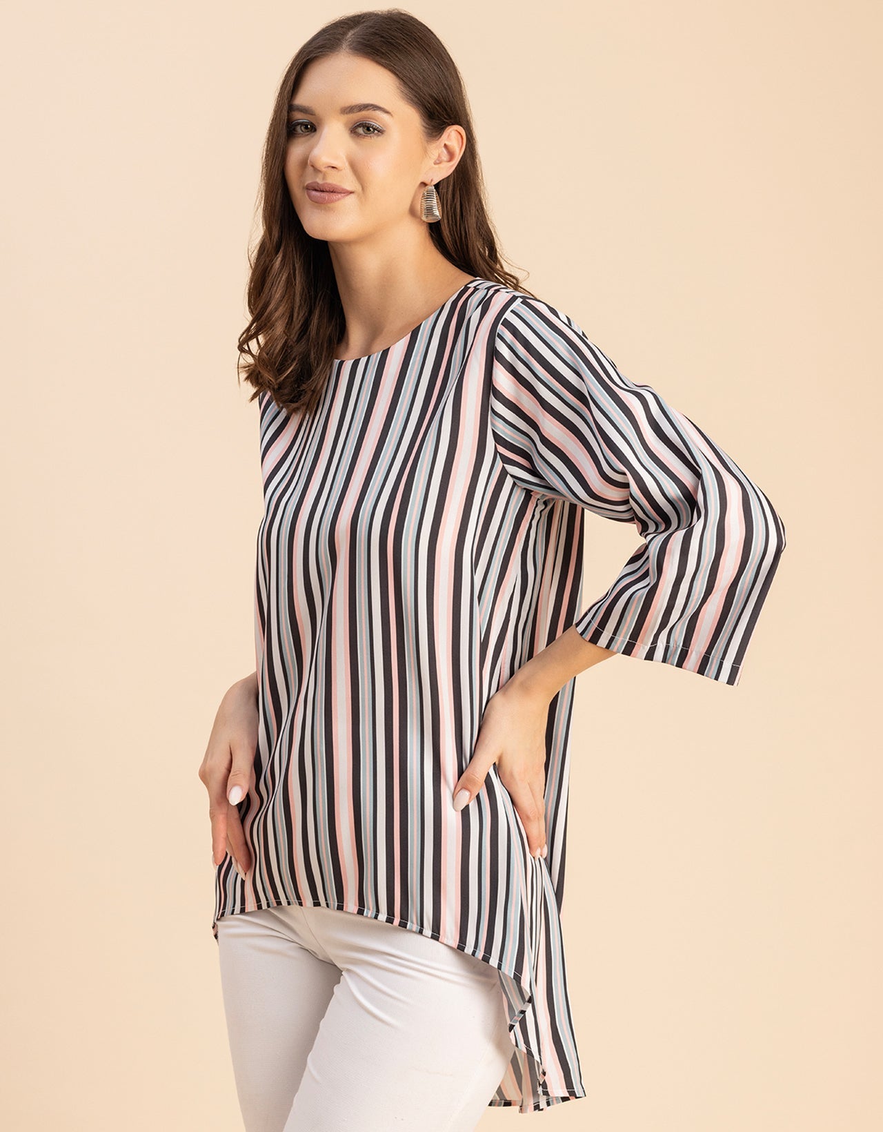 Printed Long Sleeve Asymmetric Modern Top