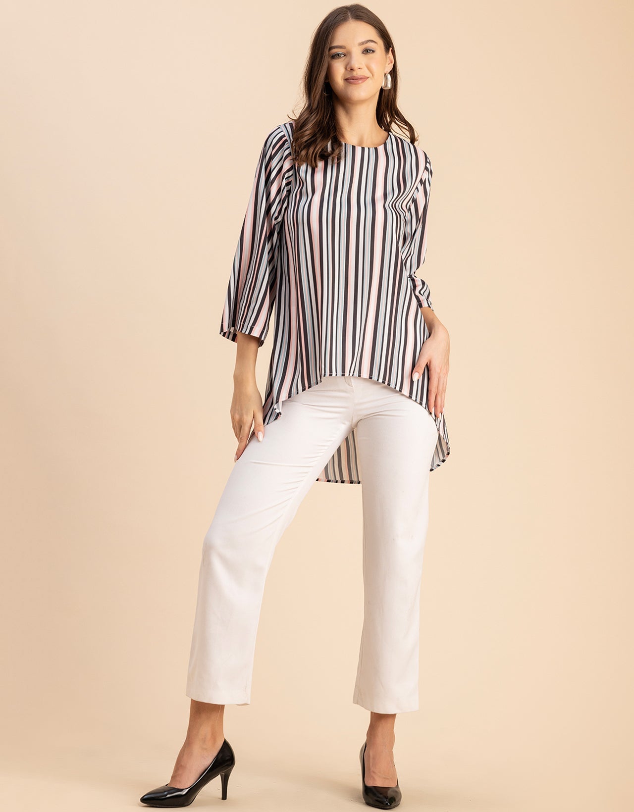 Printed Long Sleeve Asymmetric Modern Top