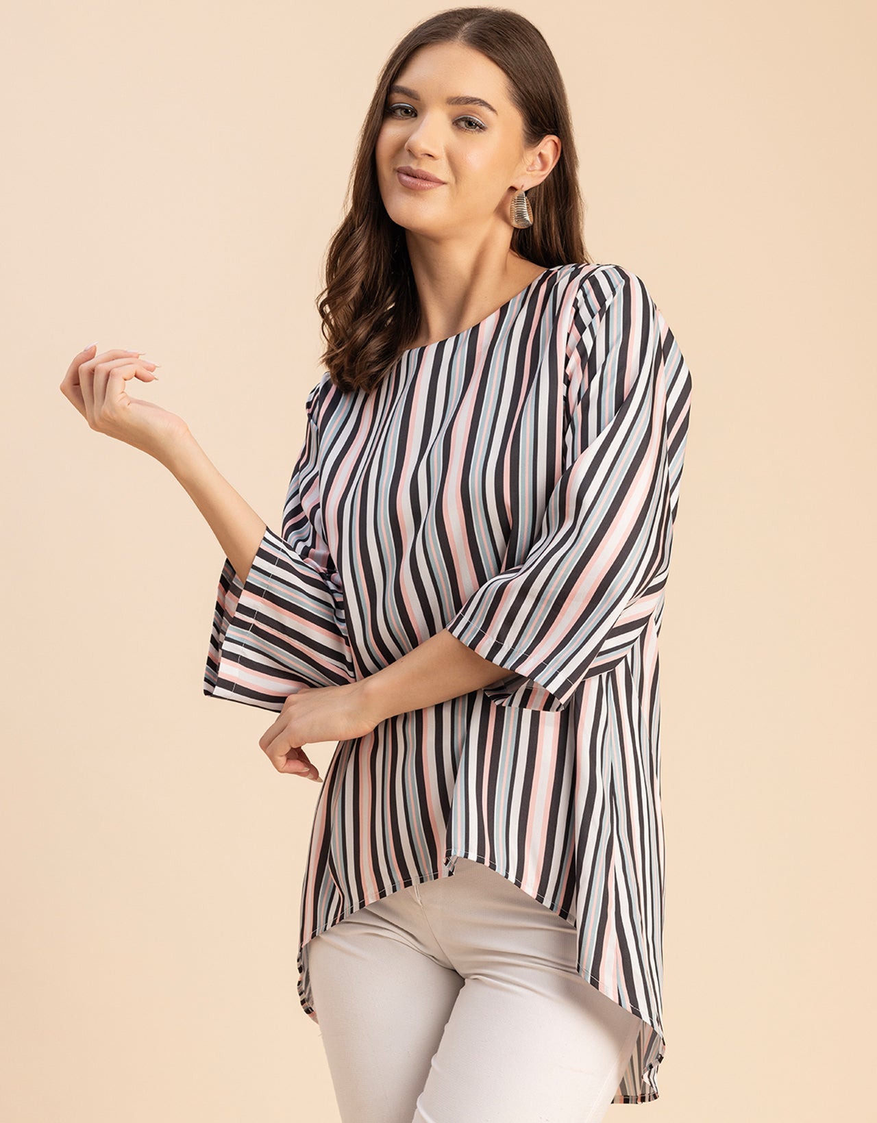 Printed Long Sleeve Asymmetric Modern Top