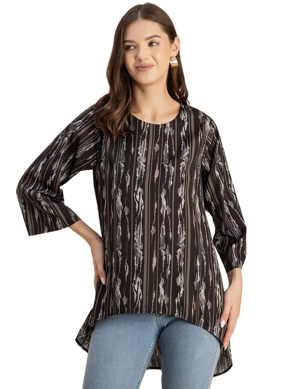 Printed Long Sleeve Asymmetric Modern Top