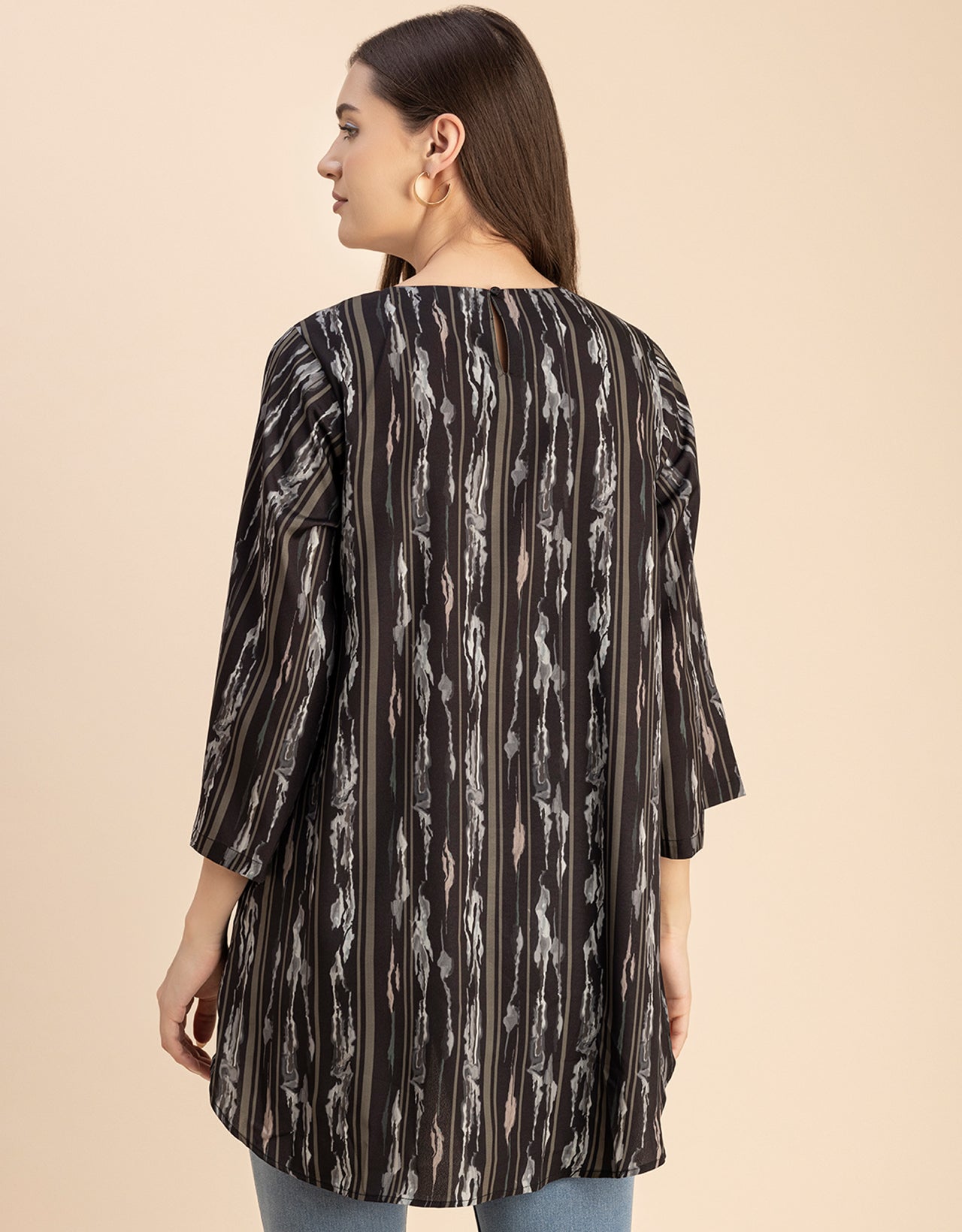 Printed Long Sleeve Asymmetric Modern Top
