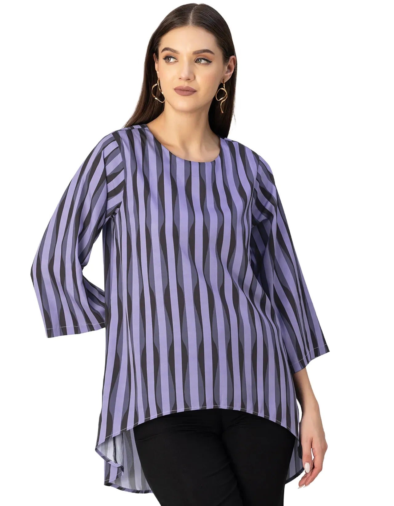Printed Long Sleeve Asymmetric Modern Top