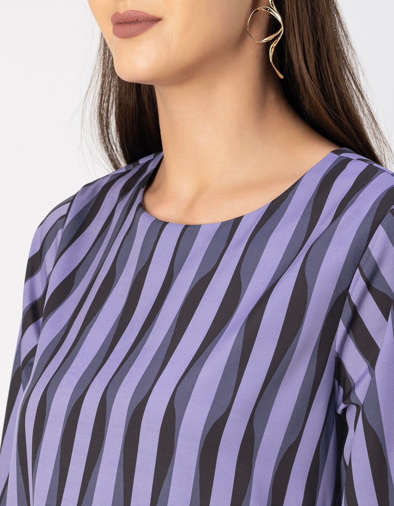 Printed Long Sleeve Asymmetric Modern Top