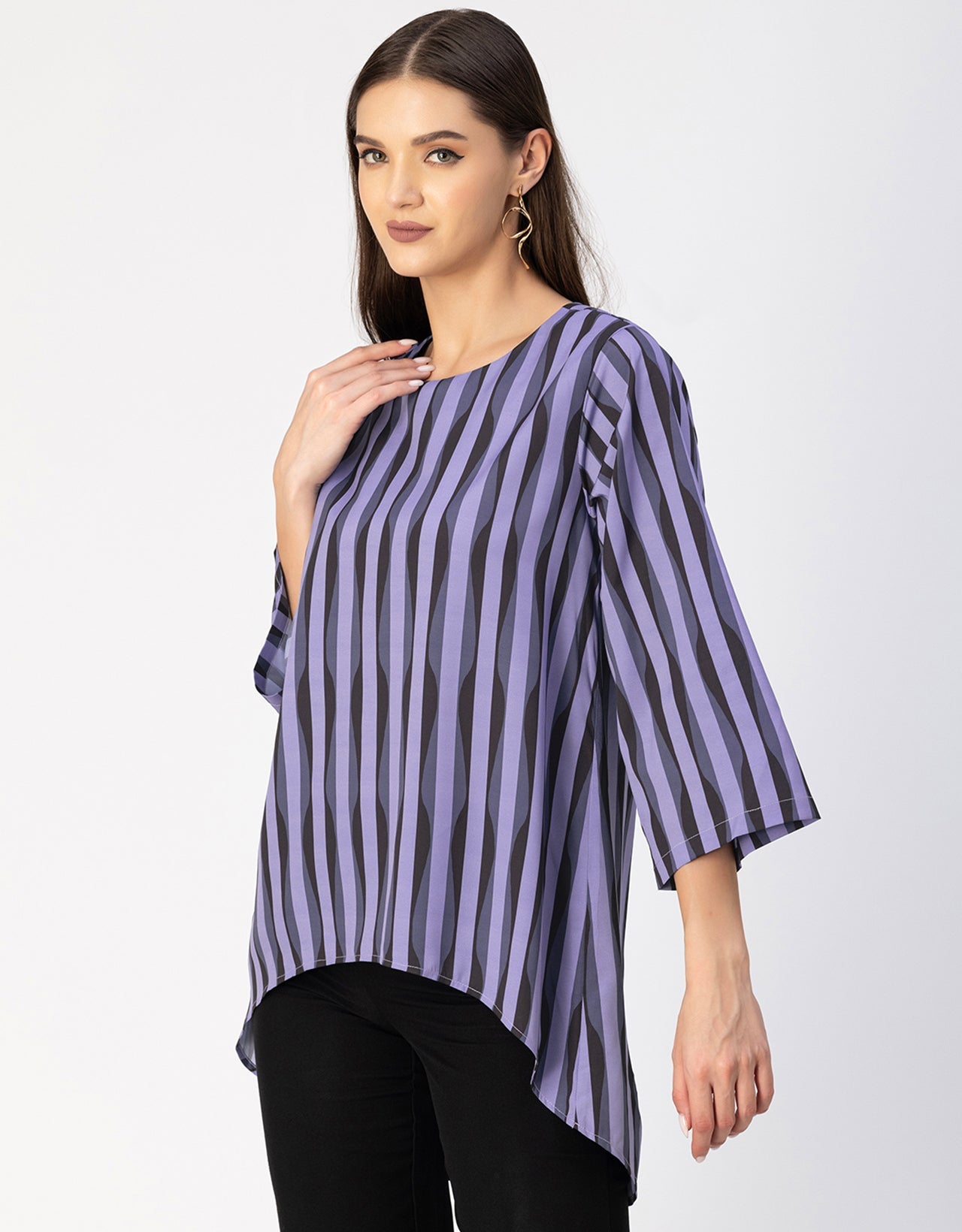 Printed Long Sleeve Asymmetric Modern Top