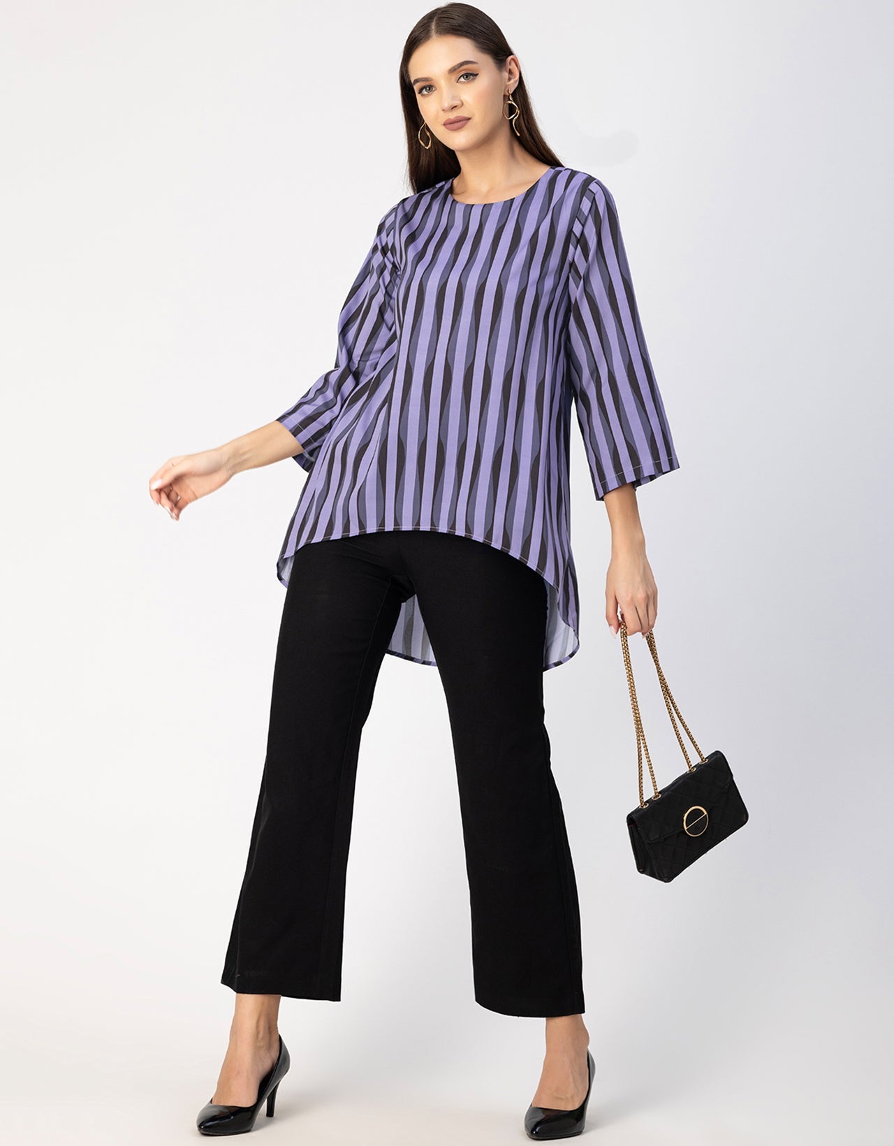 Printed Long Sleeve Asymmetric Modern Top