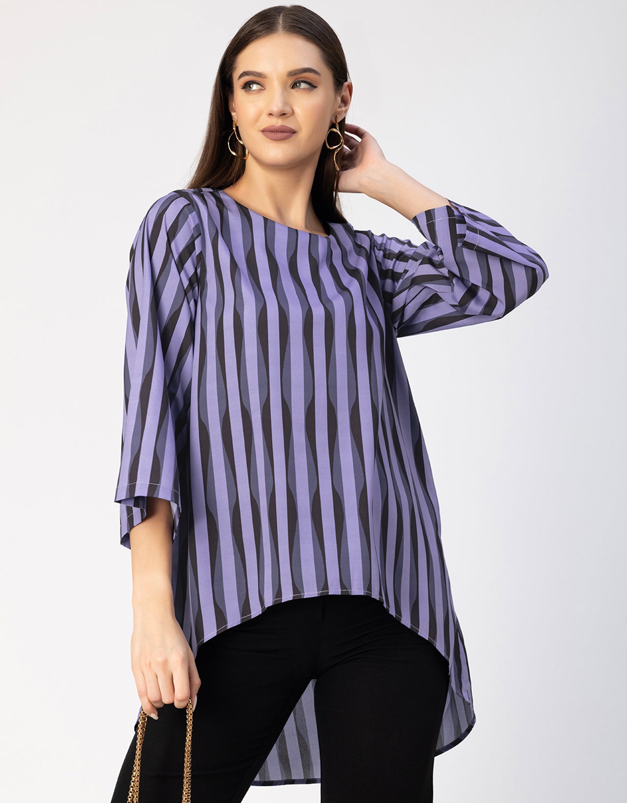 Printed Long Sleeve Asymmetric Modern Top