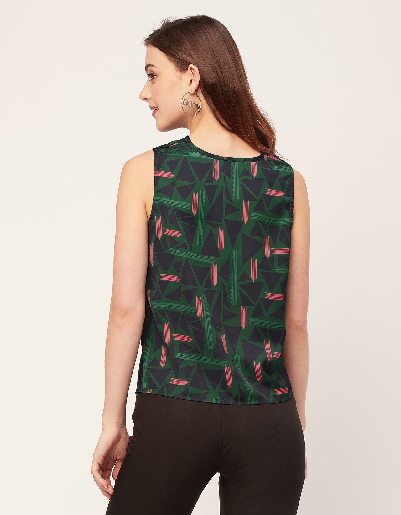 Sleeveless Cowl Neck Printed Satin Top