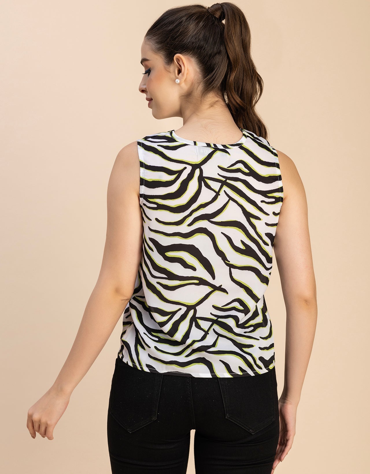 Sleeveless Cowl Neck Printed Satin Top