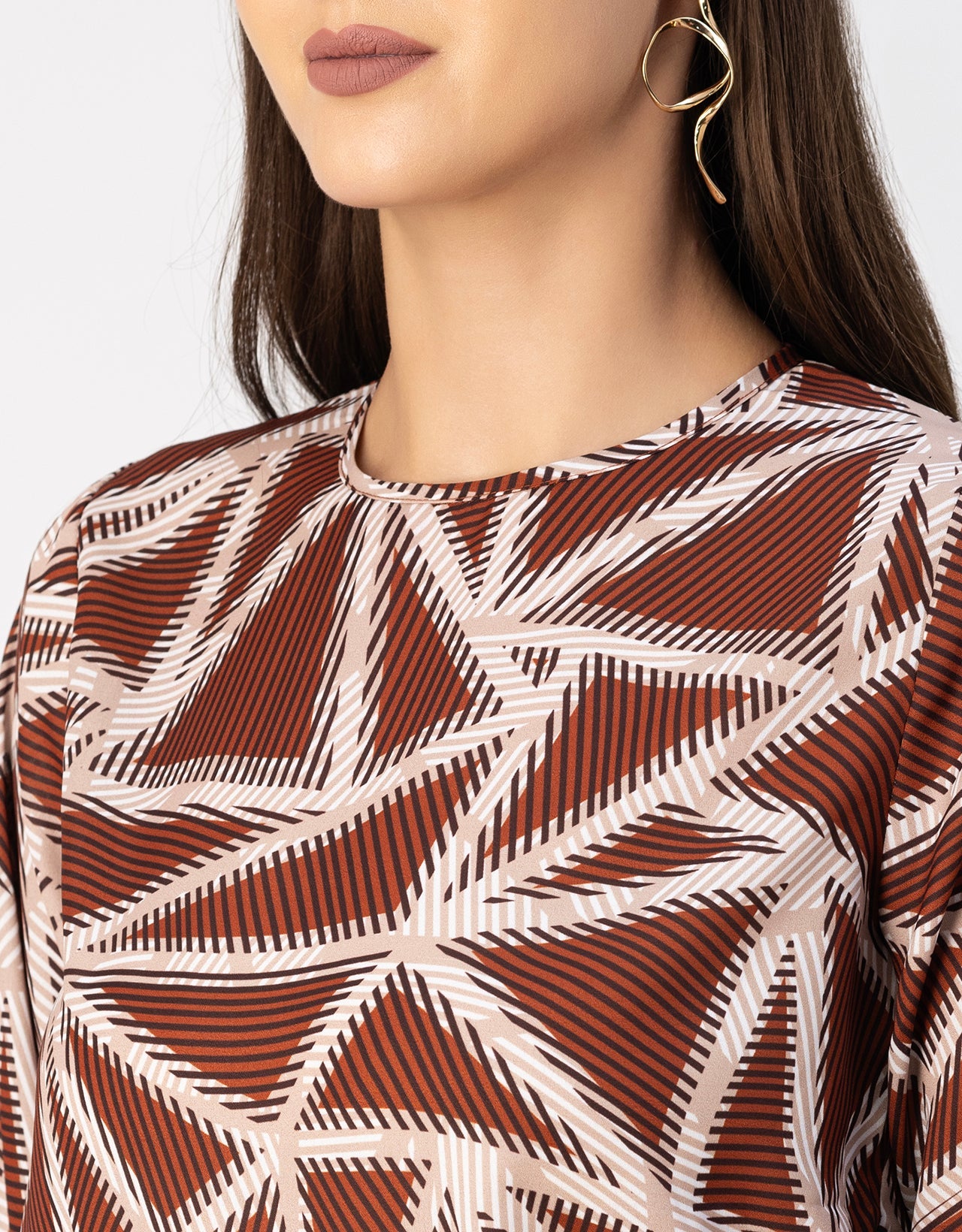 Long Sleeve Round Neck Printed Georgette Top