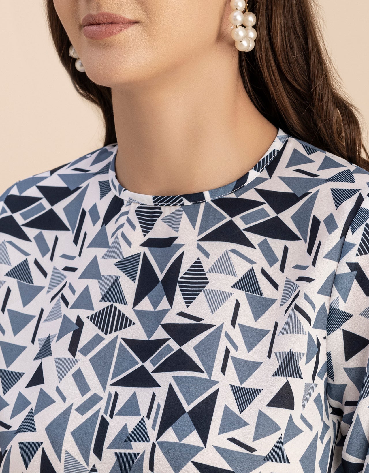 Long Sleeve Round Neck Printed Georgette Top