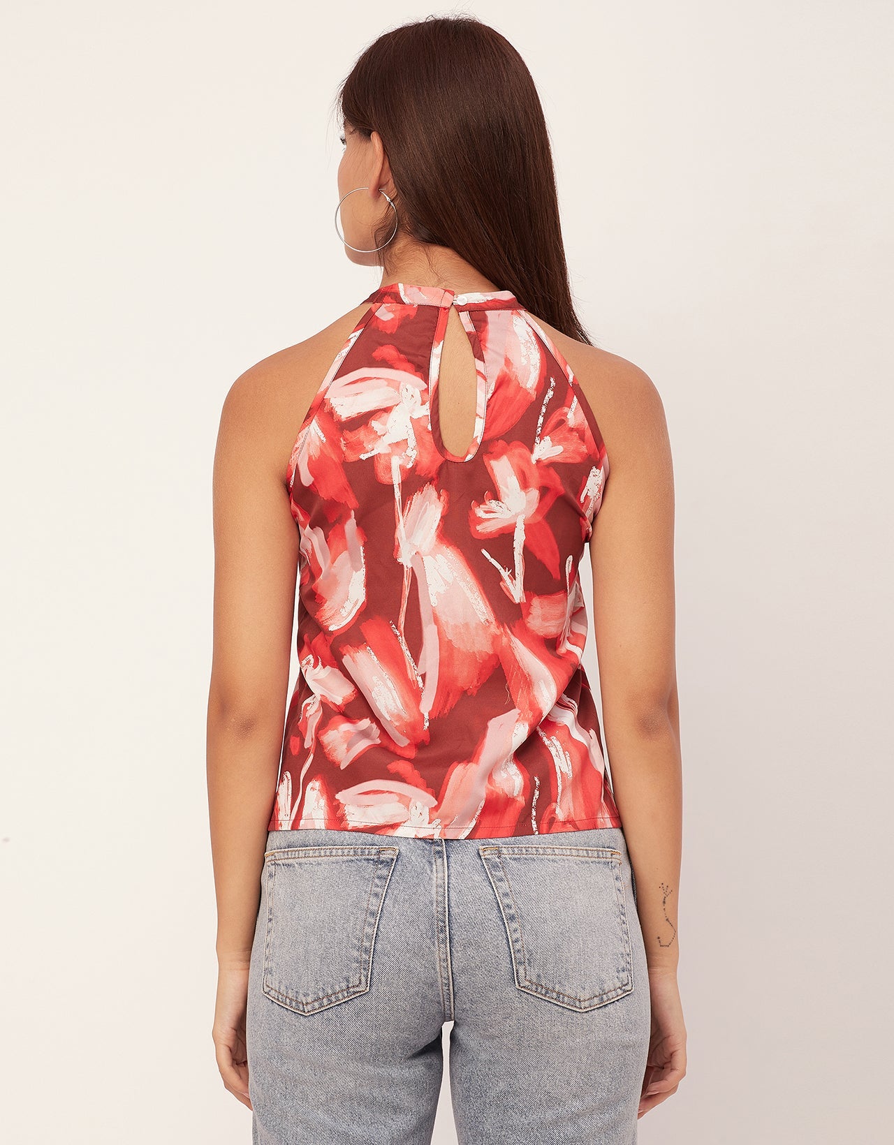 Sleeveless Halter Neck Printed Loose Fit Top
