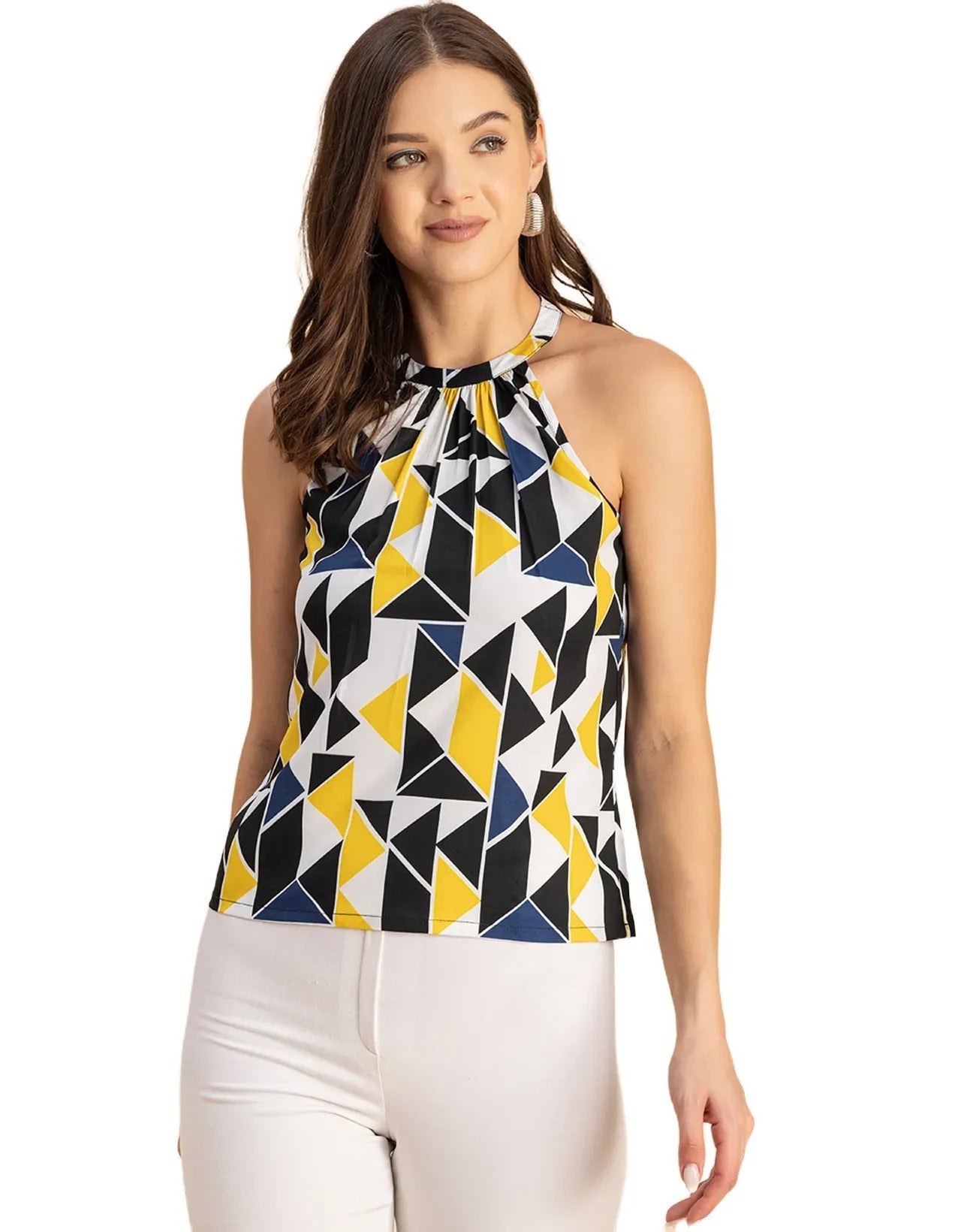Sleeveless Halter Neck Printed Loose Fit Top