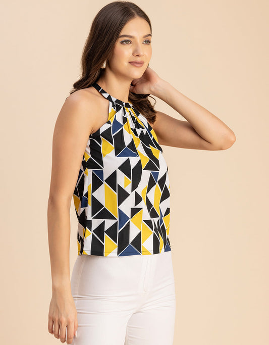 Sleeveless Halter Neck Printed Loose Fit Top