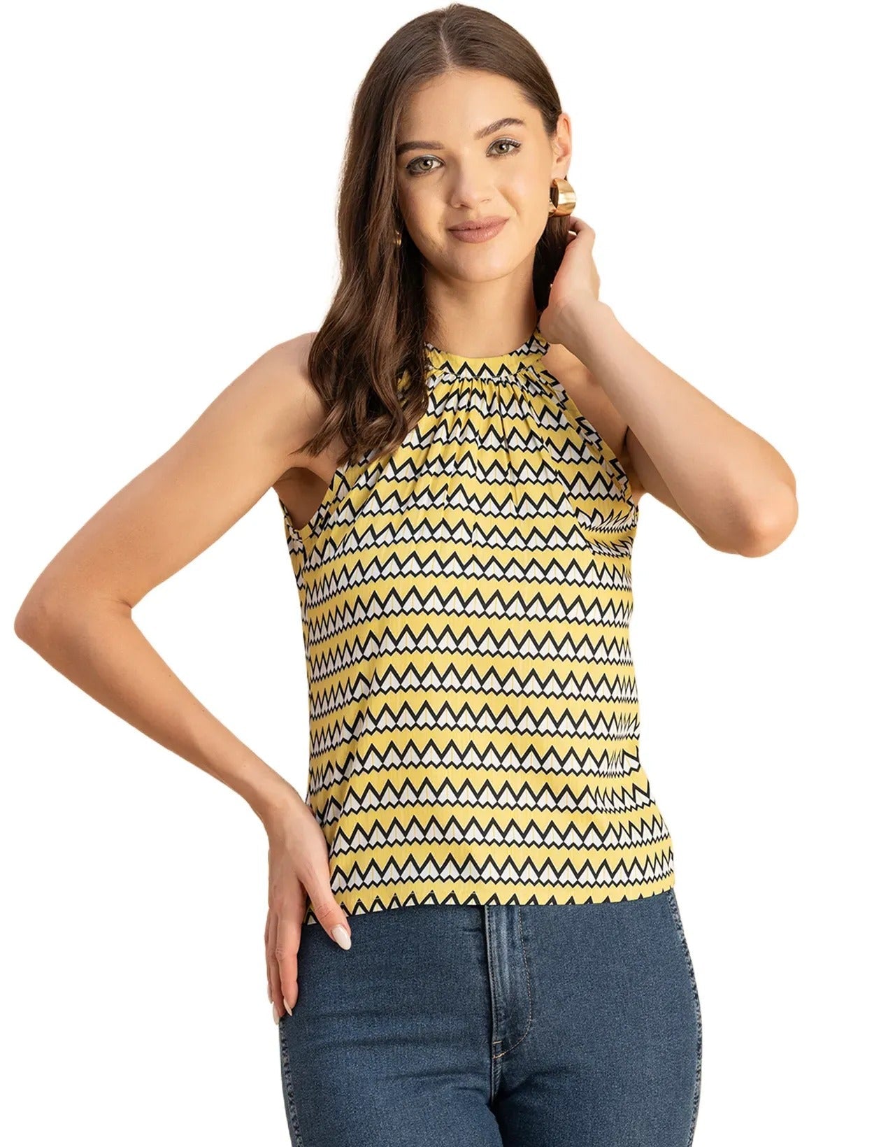Sleeveless Halter Neck Printed Loose Fit Top