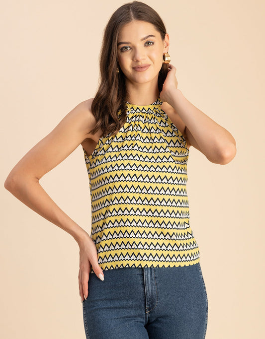 Sleeveless Halter Neck Printed Loose Fit Top