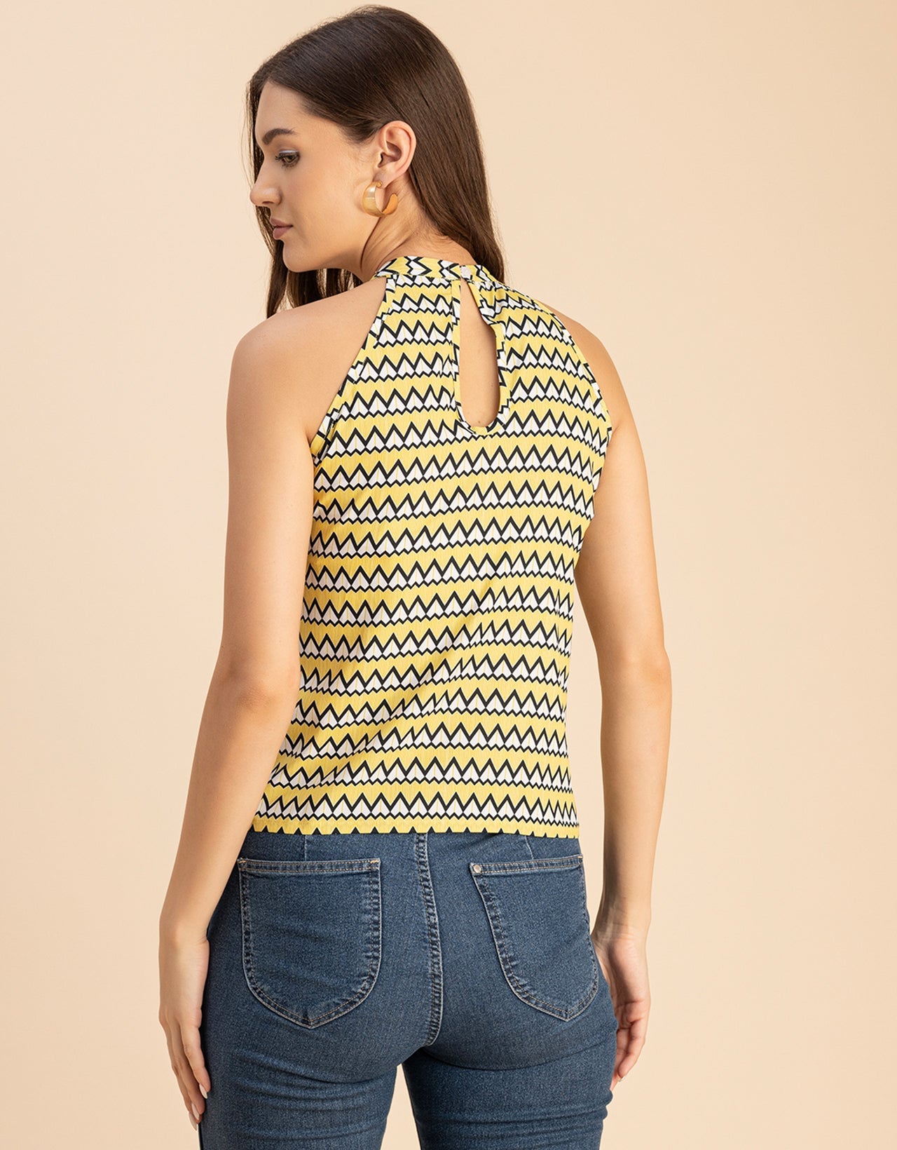 Sleeveless Halter Neck Printed Loose Fit Top