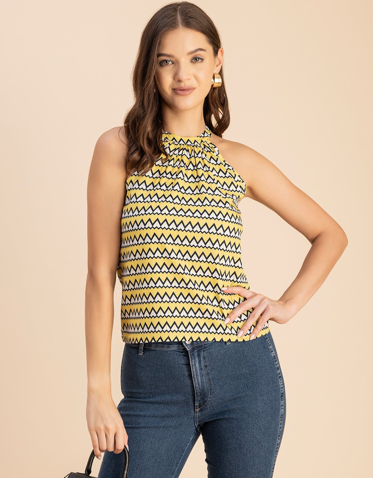 Sleeveless Halter Neck Printed Loose Fit Top