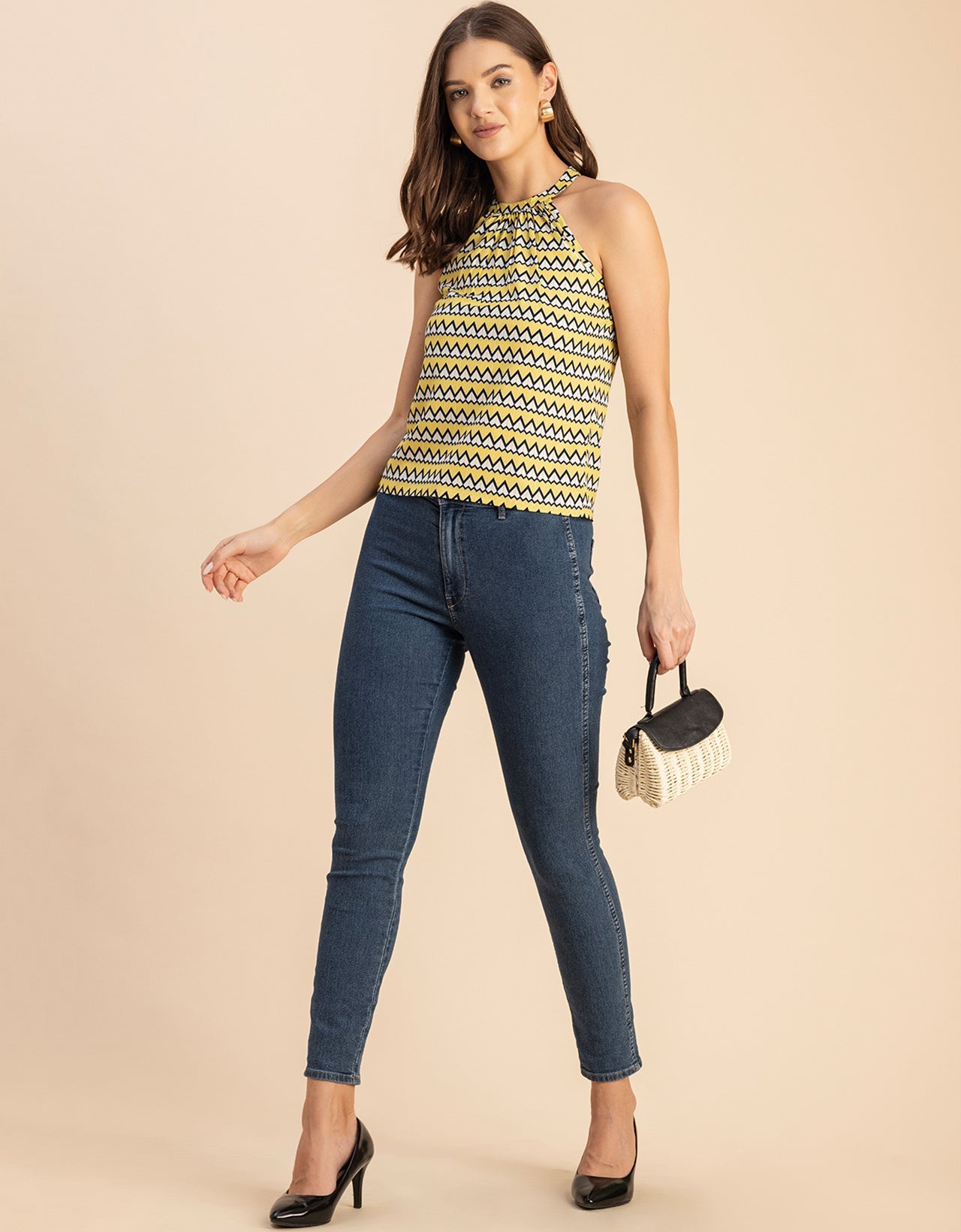 Sleeveless Halter Neck Printed Loose Fit Top