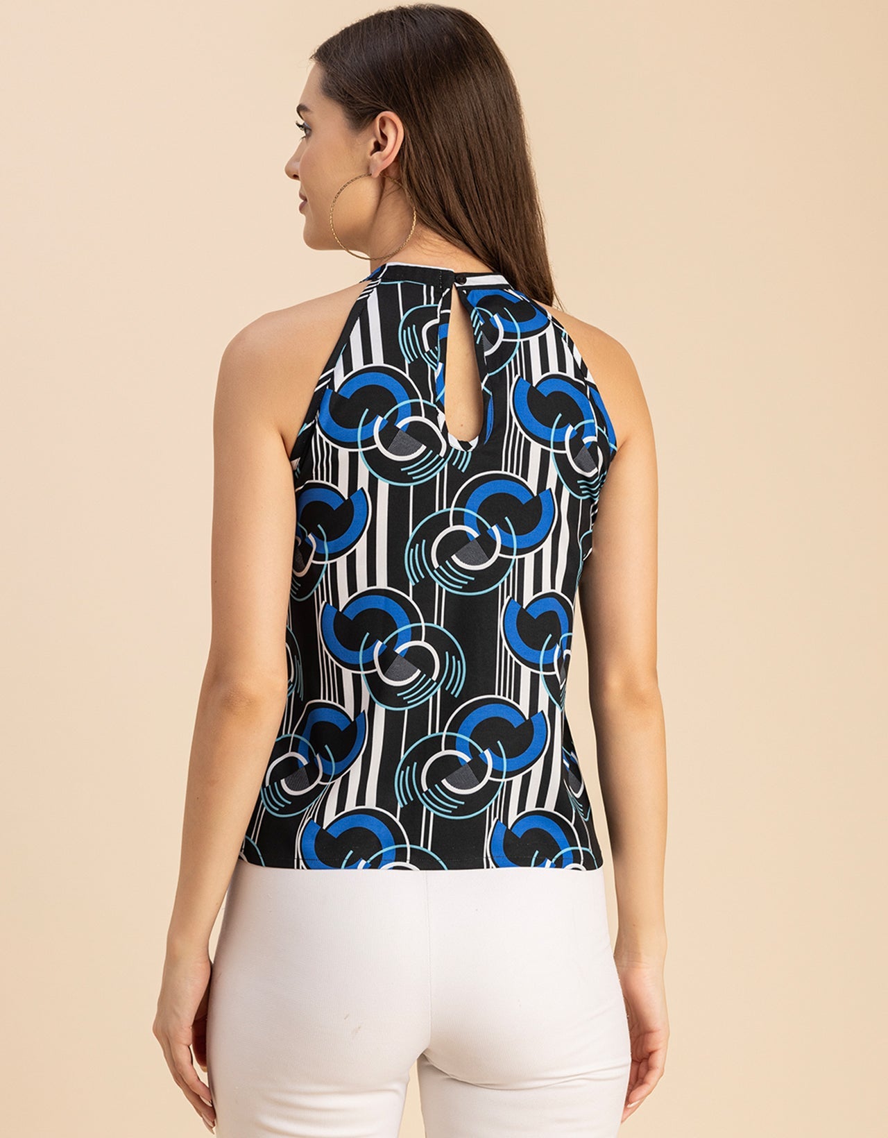 Sleeveless Halter Neck Printed Loose Fit Top