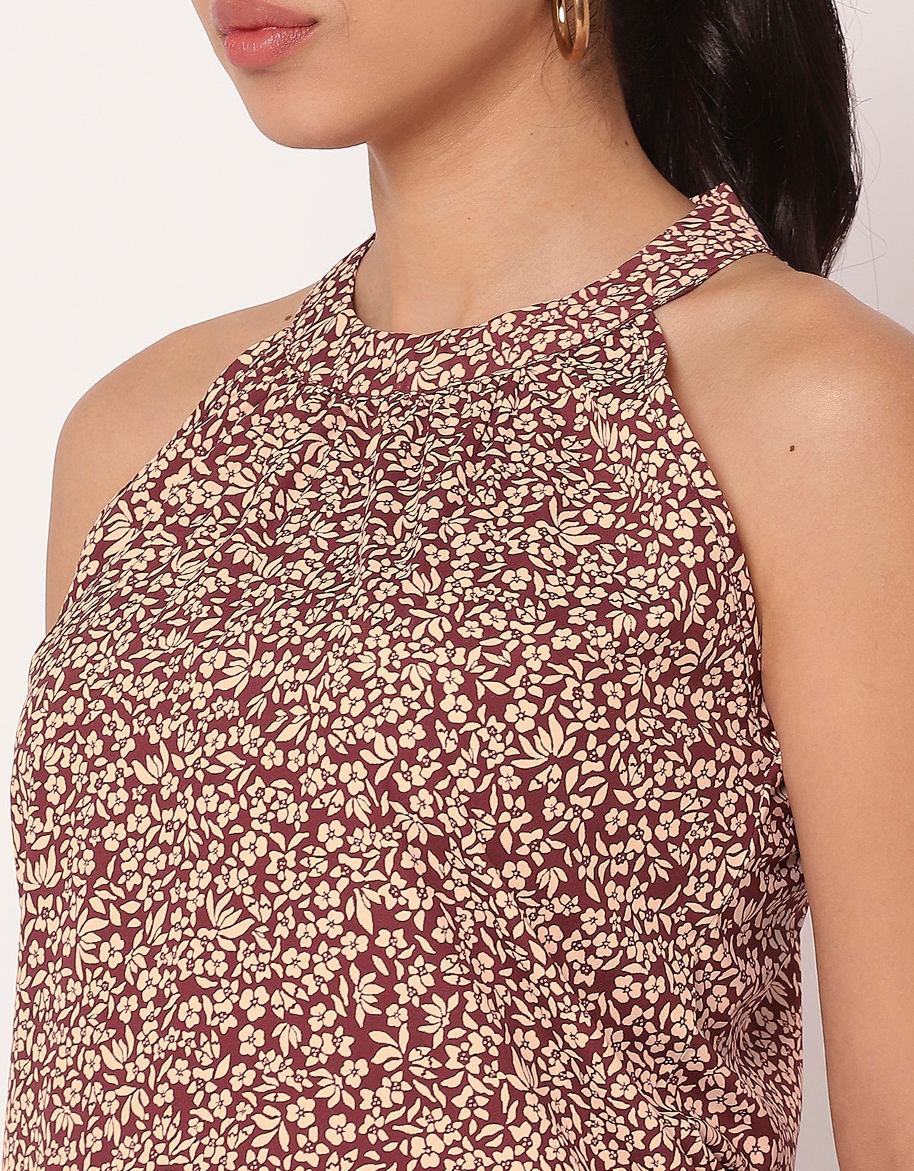 Sleeveless Halter Neck Printed Loose Fit Top