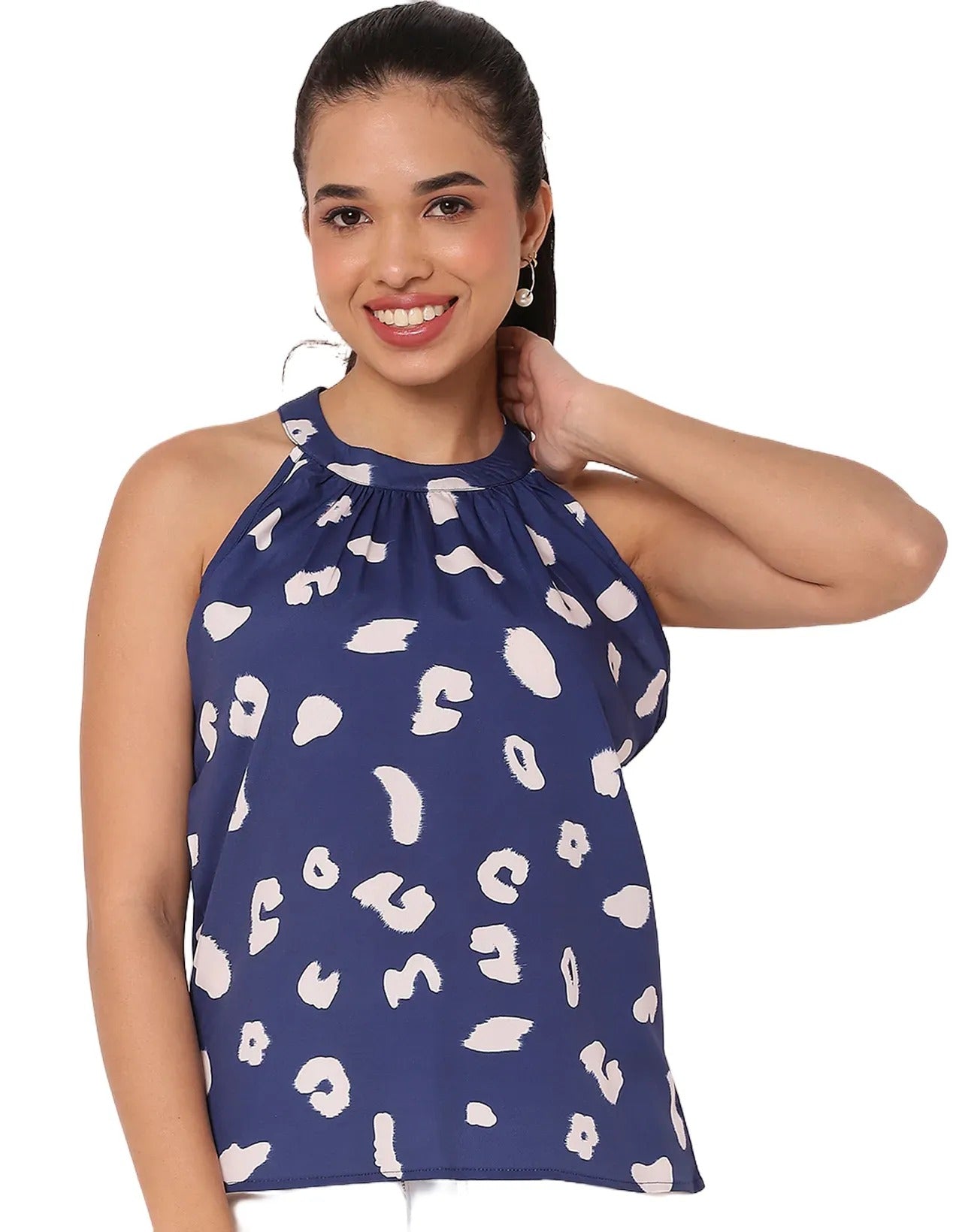 Sleeveless Halter Neck Printed Loose Fit Top