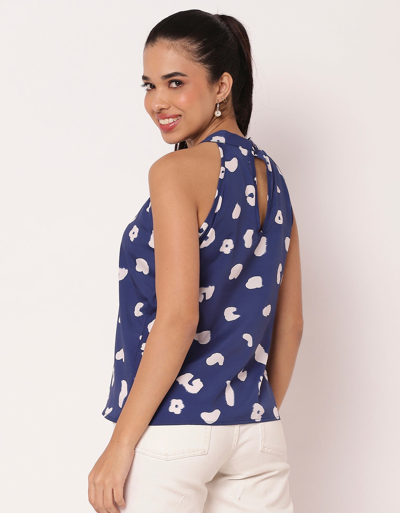 Sleeveless Halter Neck Printed Loose Fit Top