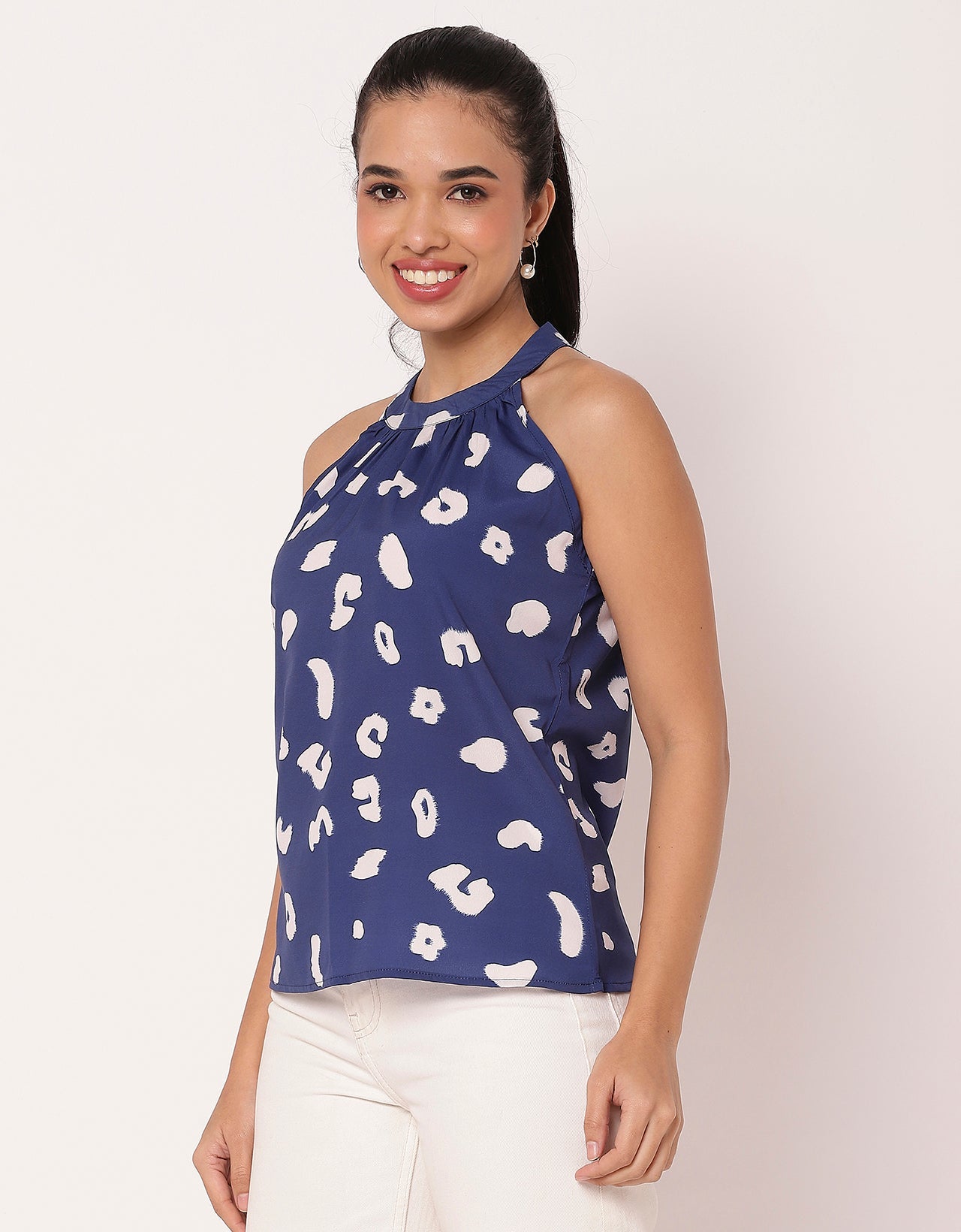 Sleeveless Halter Neck Printed Loose Fit Top