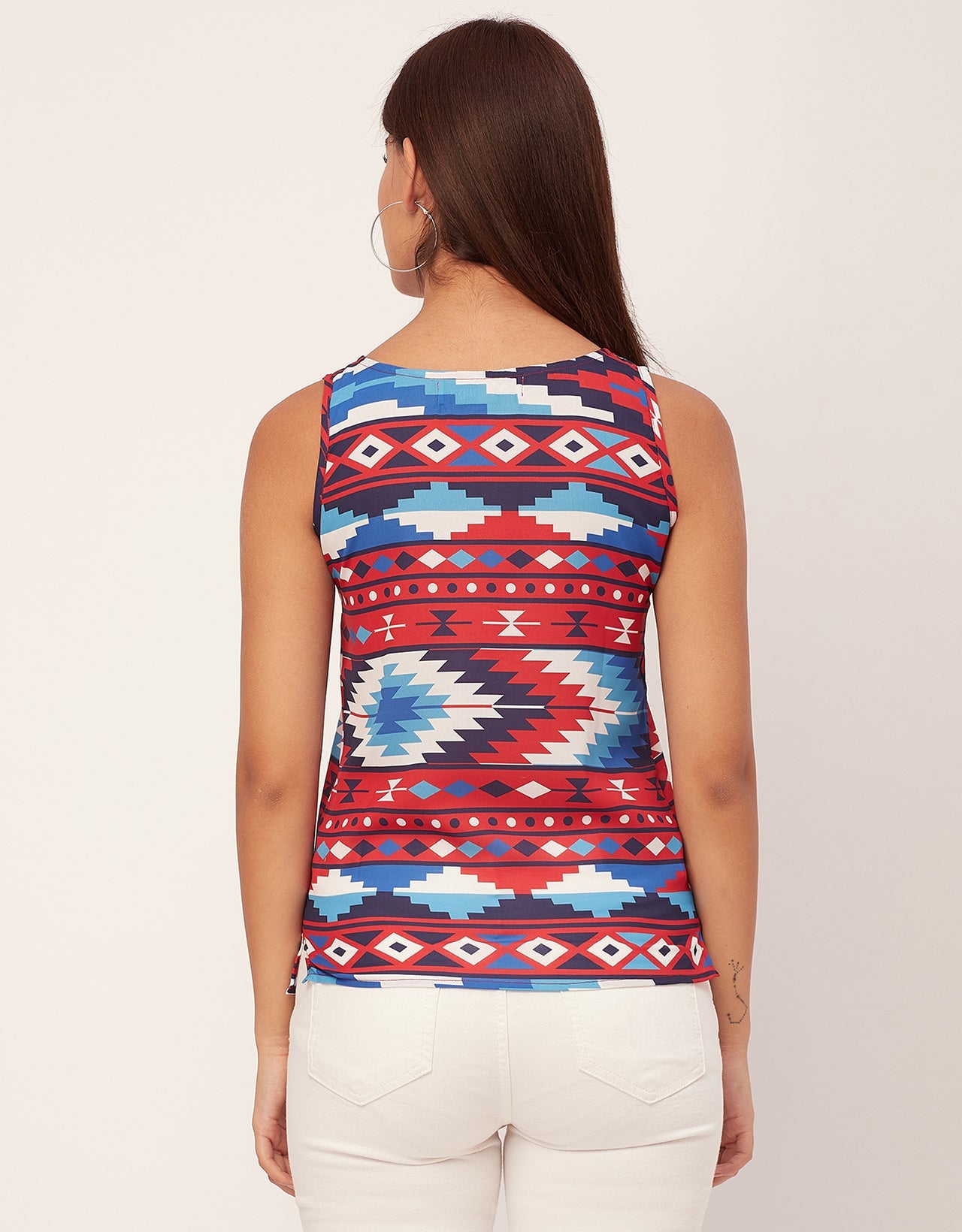 Sleeveless Boat Neck Printed Georgette Top