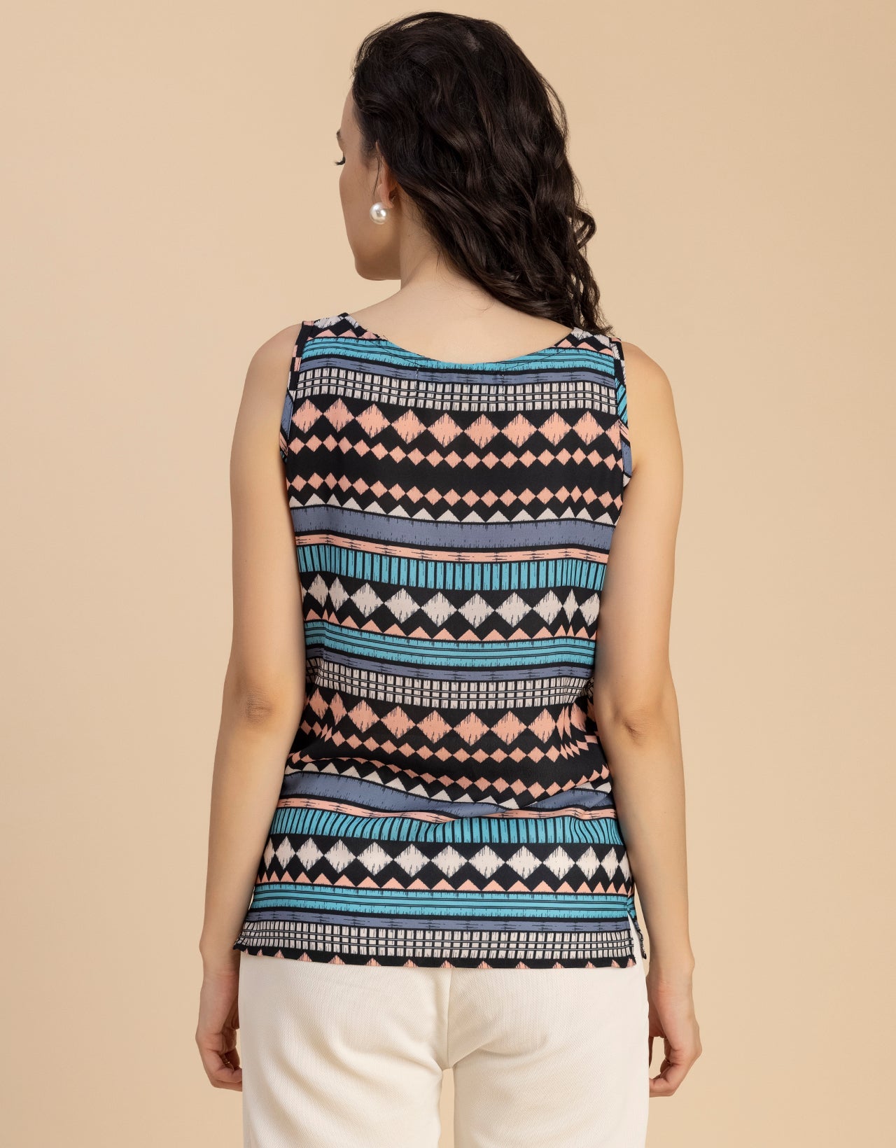 Sleeveless Boat Neck Printed Georgette Top
