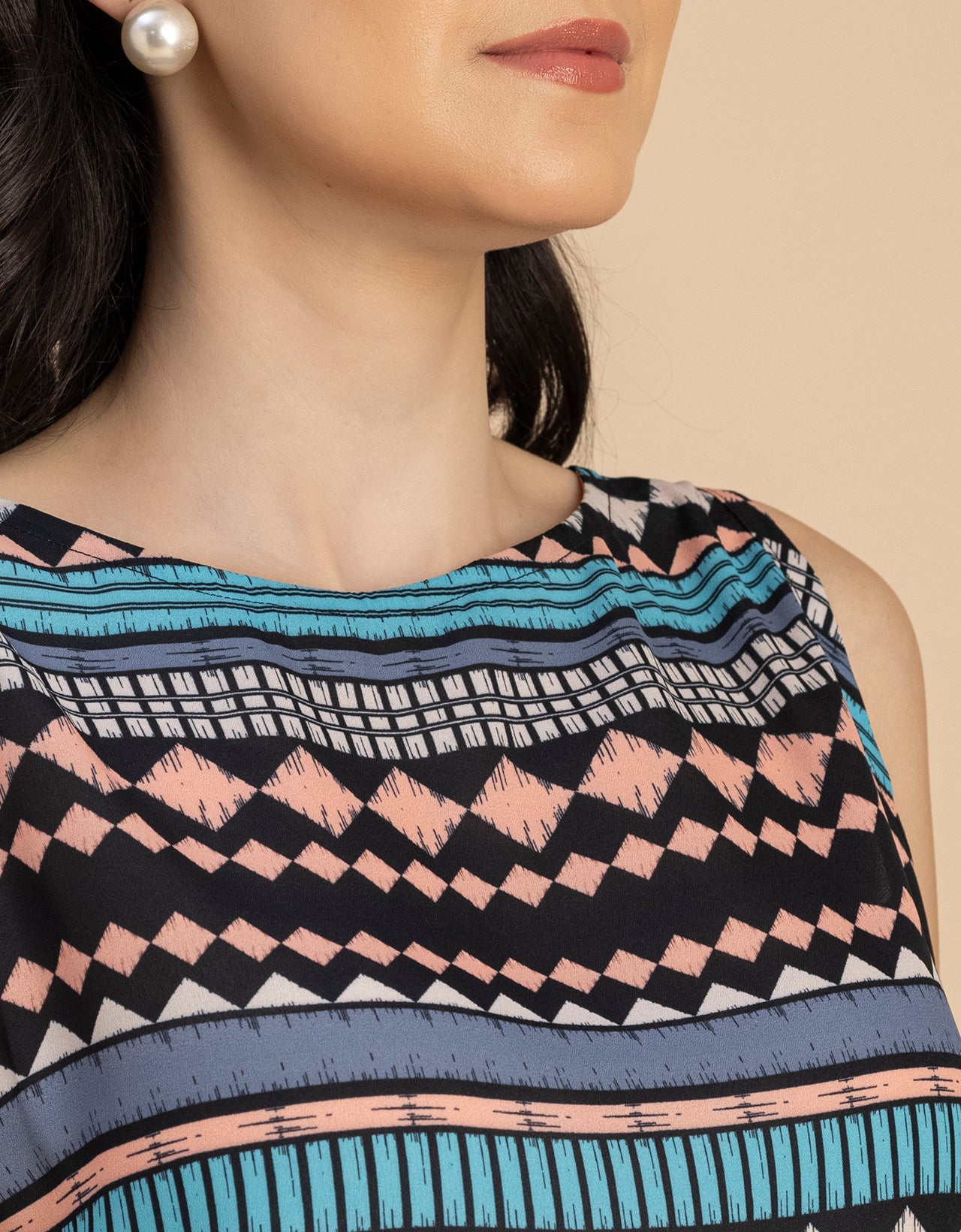 Sleeveless Boat Neck Printed Georgette Top