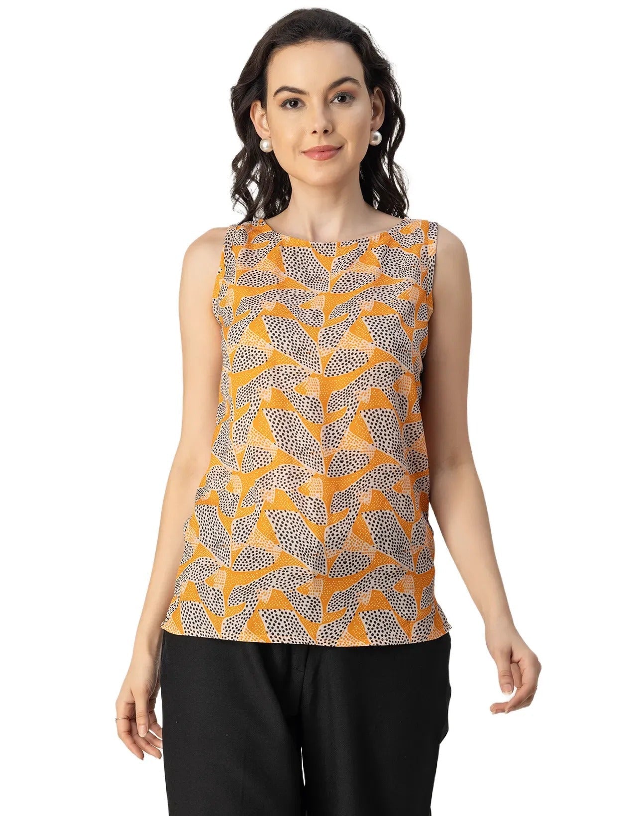 Sleeveless Boat Neck Printed Georgette Top