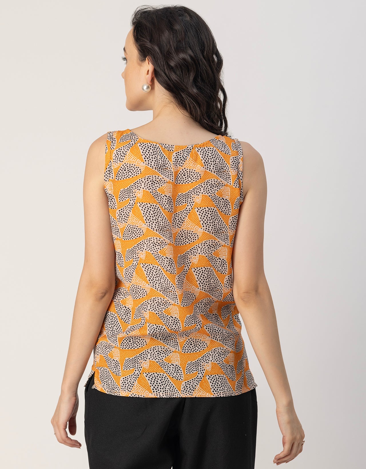 Sleeveless Boat Neck Printed Georgette Top